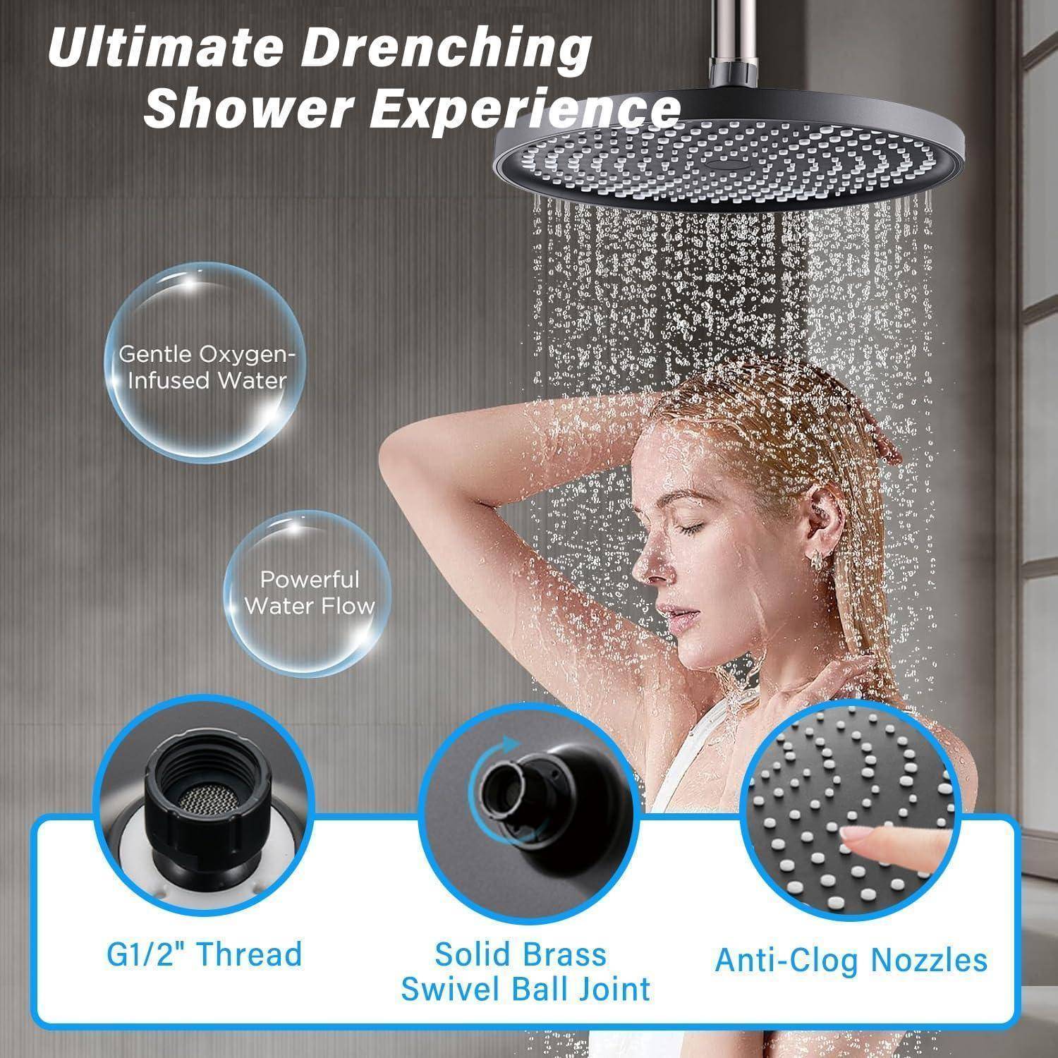 Runder Kopfbrause Regendusche 25CM, Fester Duschkopf Regendusche Groß, Hochdruck Kopfbrause Wassersparend, Selbstreinigende Regendusche Duschkopf