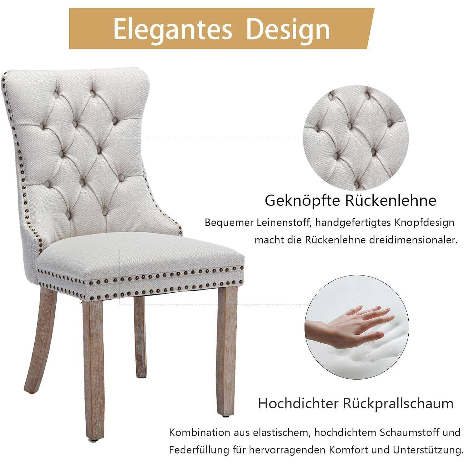 Shenyon Esszimmerstühle 8er Set, Küchenstühle gepolstert mit hoher Rückenlehne, Leinenstoff, Massivholzbeine, Moderne Esszimmerstühle, Beige Beig