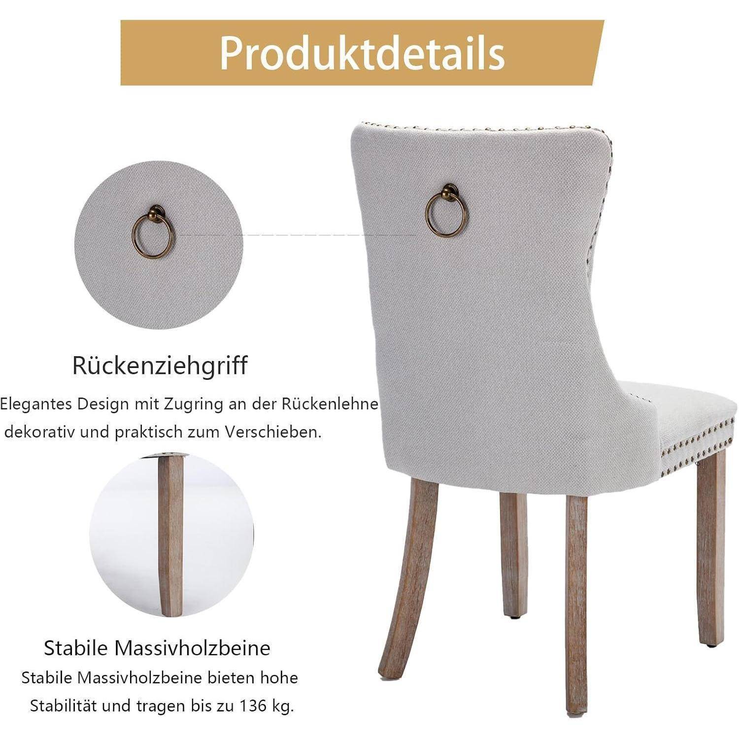 Shenyon Esszimmerstühle 8er Set, Küchenstühle gepolstert mit hoher Rückenlehne, Leinenstoff, Massivholzbeine, Moderne Esszimmerstühle, Beige Beig