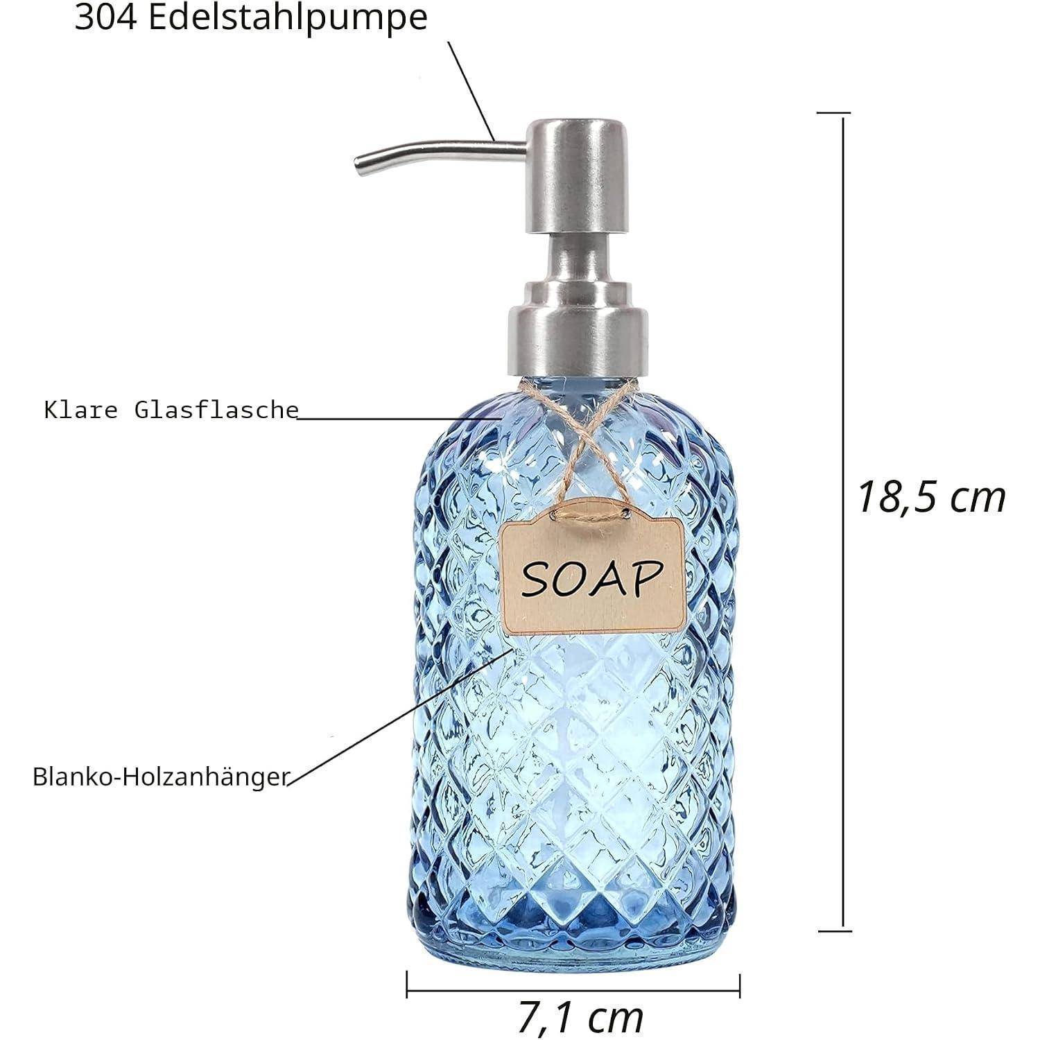 Blauer Glasseifen spender mit 304er Edelstahlpumpe, hölzernem 