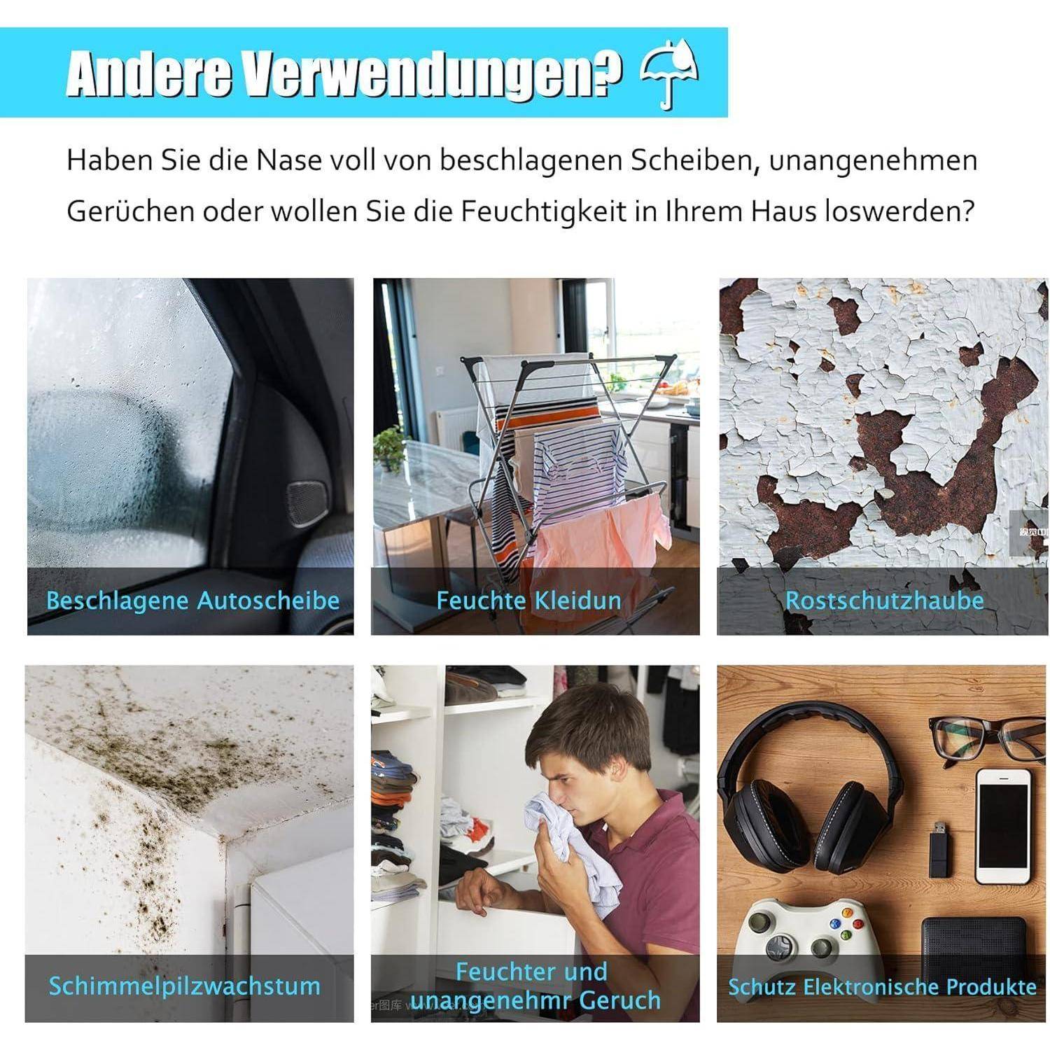OMECO Entfeuchter Auto Kissen 1000g Wiederverwendung Silica Gel Luftentfeuchter Granulat Pack,Gegen Feuchtigkeit und Nebel im Auto,Beseitigen Sie