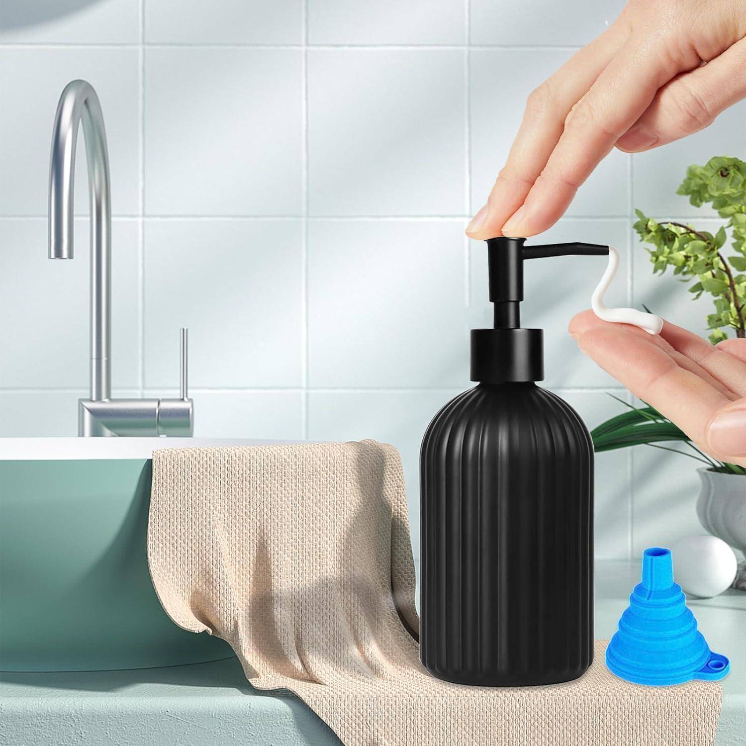 400ml Glas Seifenspender Schwarz, Spülmittelspender für Küche | Seifenspender Schwarz Matt für Badezimmer, Modern Soap Dispenser mit Kunststoffpum