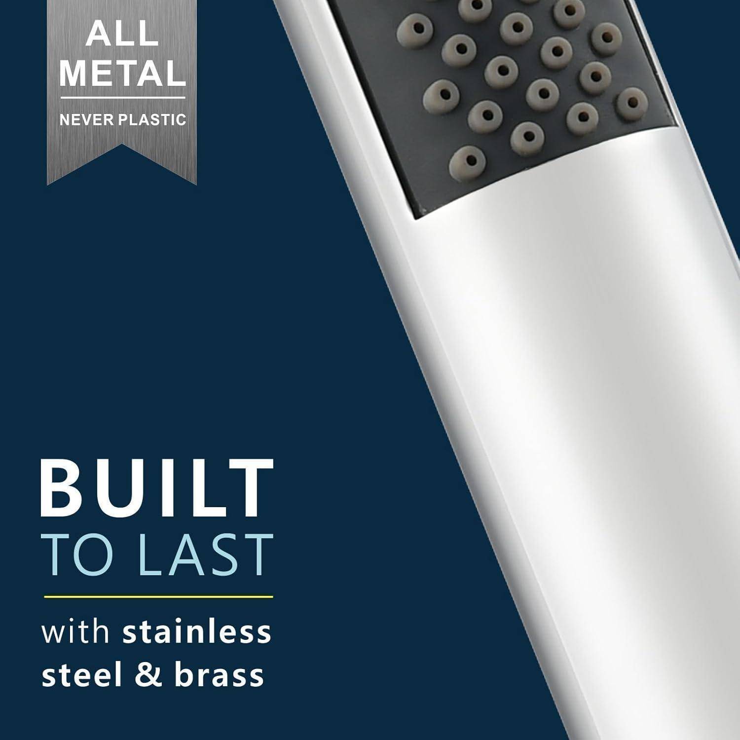 Handbrause Komplett aus Metall, Hochdruck-Duschköpfe von Voolan, Einfache Handbrause aus Chrom mit Teflonband, Hoher Durchfluss auch bei Niedrigem