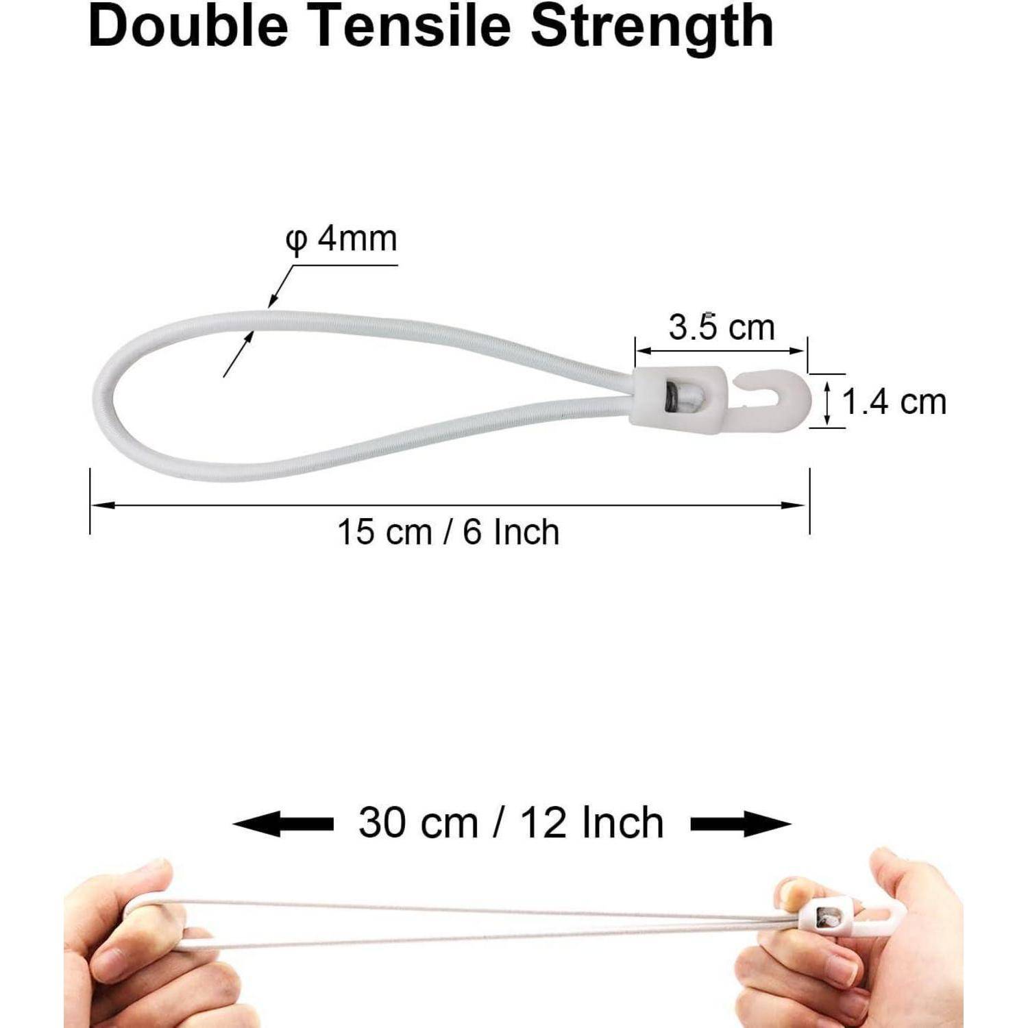 Diagramm einer weißen elastischen Schleifenbefestigung mit der Bezeichnung „Doppelte Zugfestigkeit