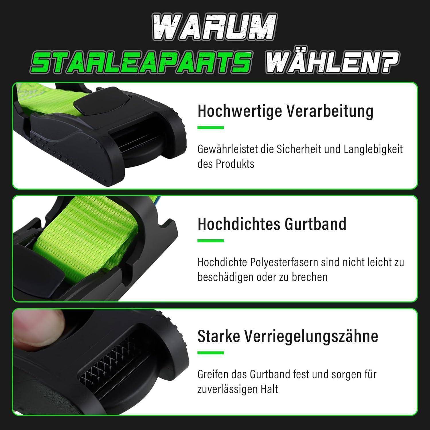 STARLEAPARTS Kurze Spanngurte Zurrgurte 4 Stück, Länge 75 cm | Breite 25 mm | 600 Kg Bruchlast, Spanngurt mit Klemmschloss für Fahrradträger, Dach
