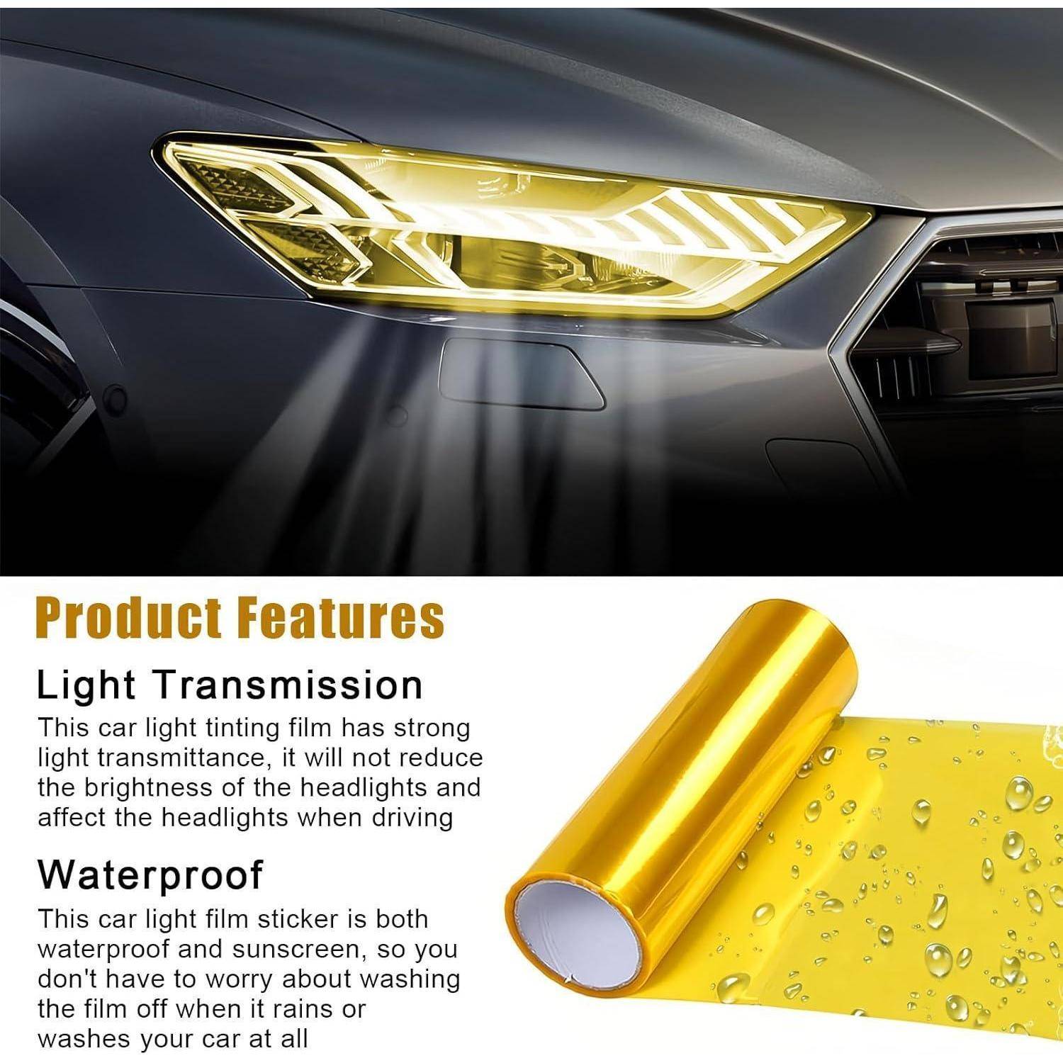 Auto-Scheinwerfer mit Lichtstrahlen über einem „Produktmerkmale