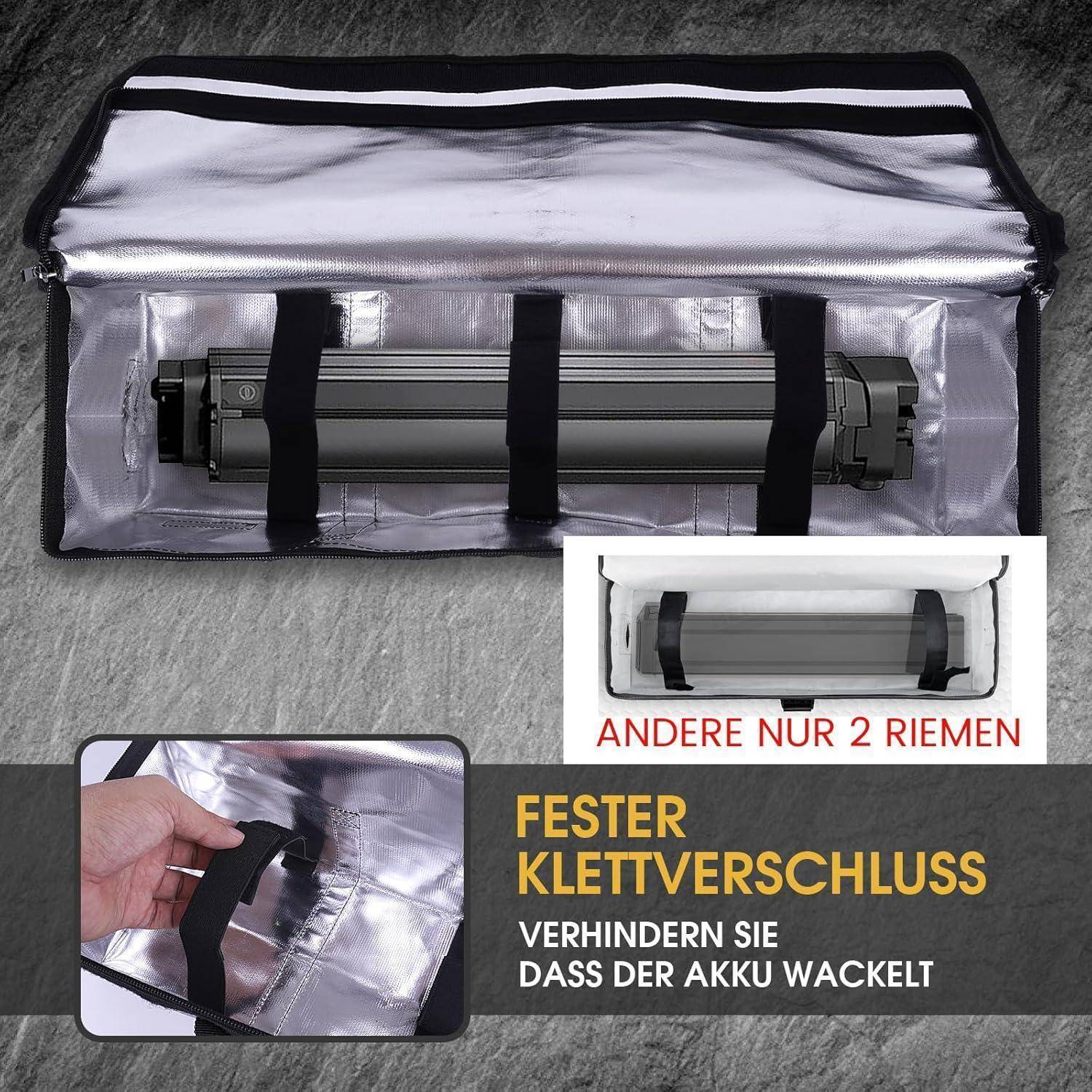 Ebike Akku Tasche, Upgrade 8 Schichten Brandschutz Feuerfest Akku Tasche bis 2300°C, Wasserdicht Explosionssicher, Lipo Safe Bag für Lagerung Transp