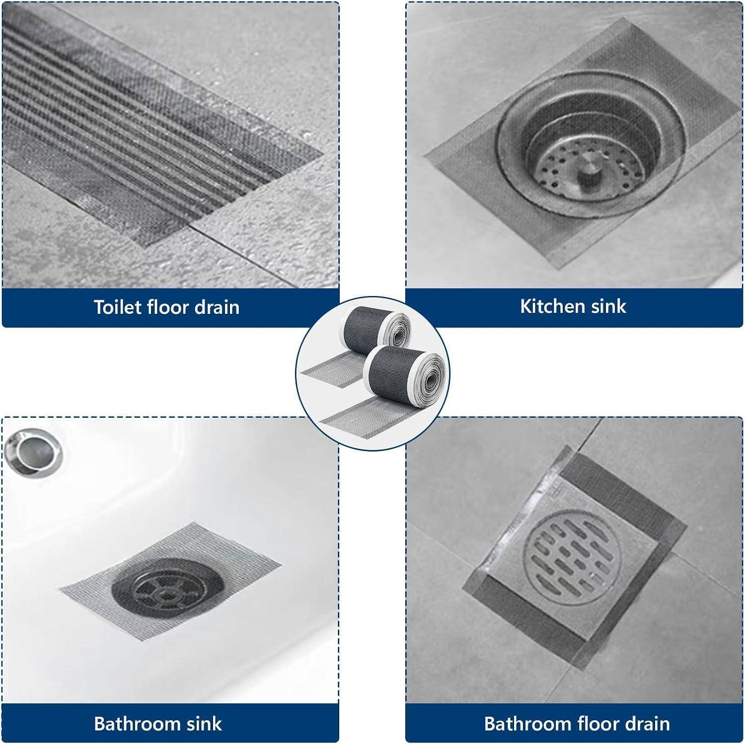 Neodrain Haarsieb Dusche 9cm x 10m Abfluss Haarfänger Duschabfluss Mesh Abflusssieb mit Plastikspatel Haushaltshelfer für Bad, Küche