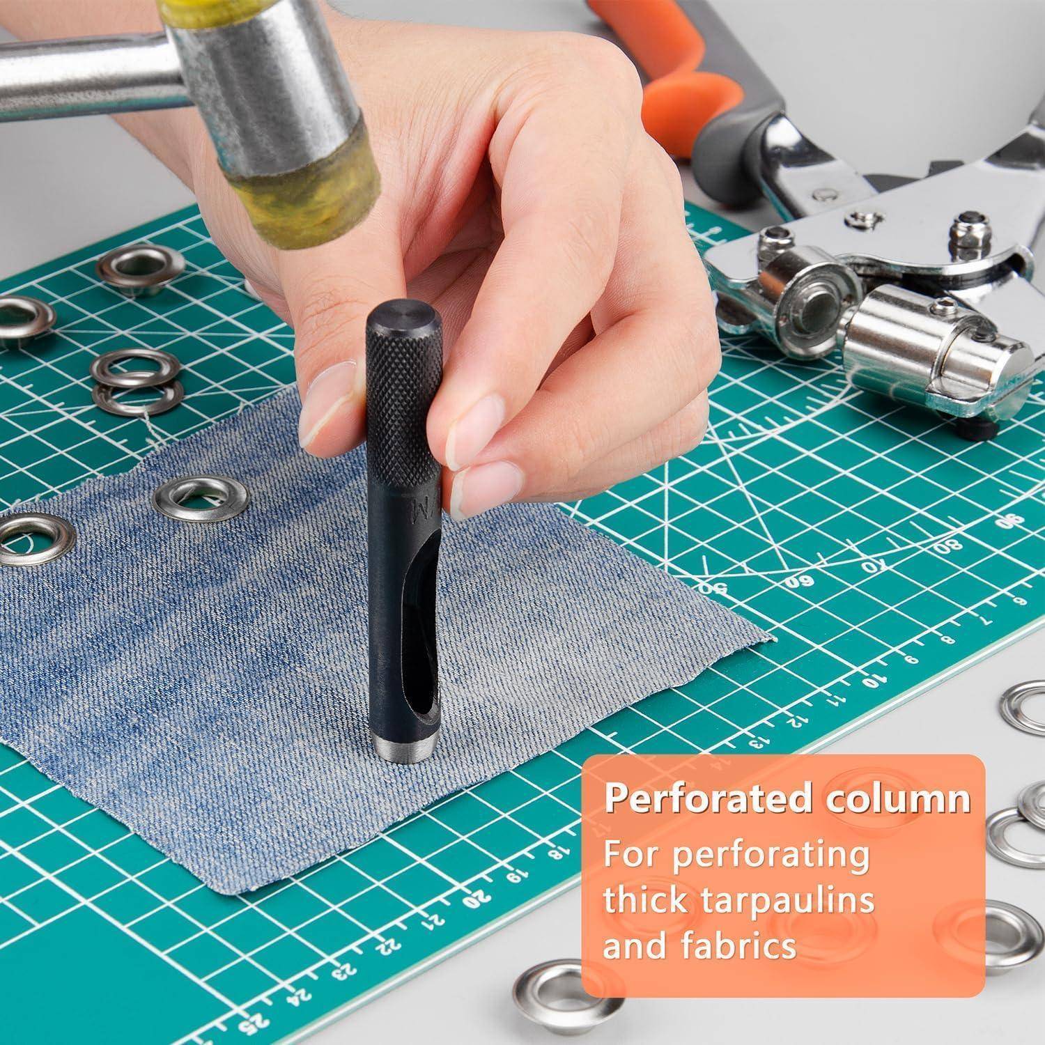 Ösenstanze Kit Ösenzange - Ecraft Handheld Ösenstanze Set Ösenmacher für Stoff Papier mit 500pcs Silber Ösen von 3/8 Zoll (10mm) 10 mm Silbrig