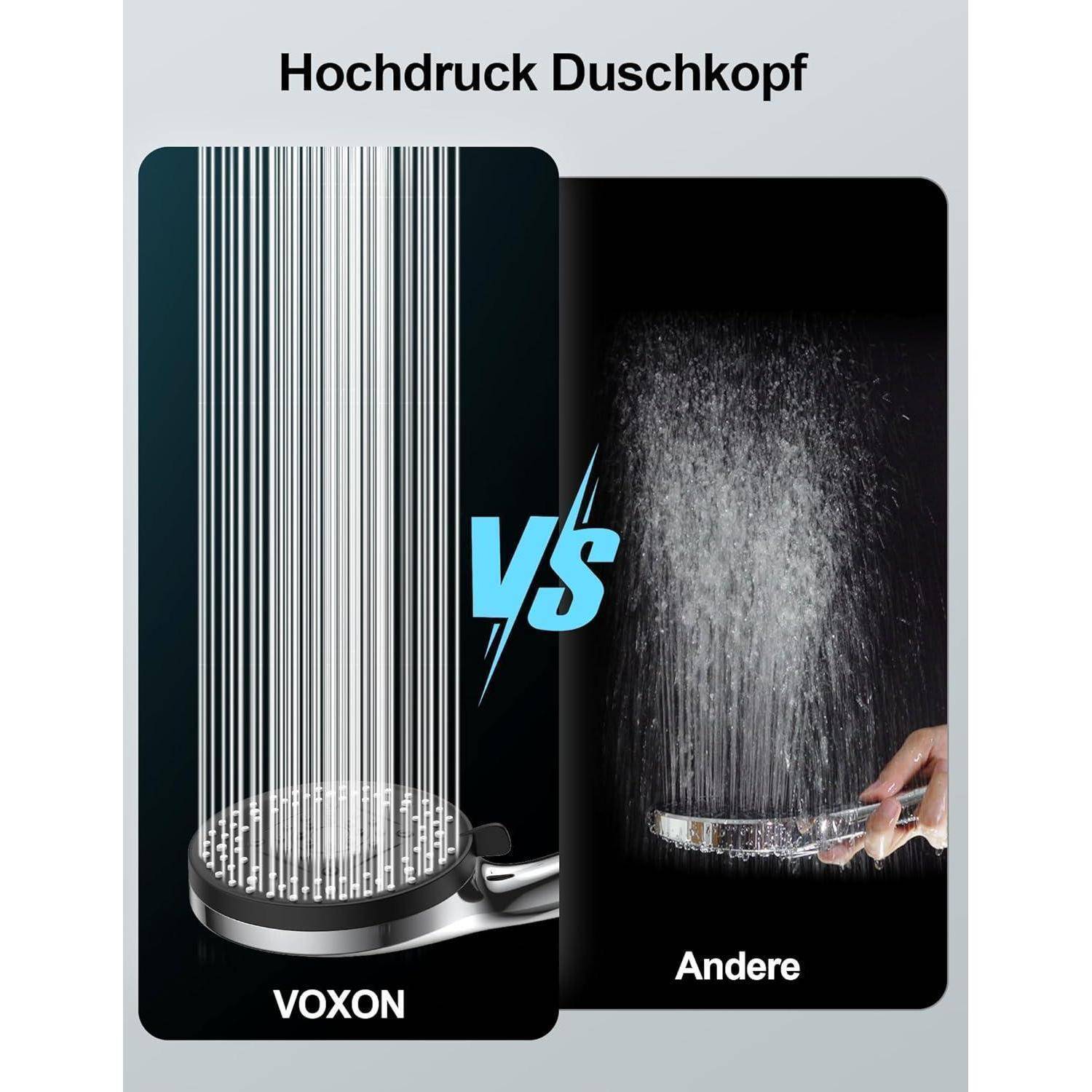 VOXON Hochdruck Duschkopf mit 10 Strahlarten, Brausekopf Dusche Wassersparend, Duschkopf Druckerhöhend, Shower Head Hoher Wasserdruck Starker Strahl