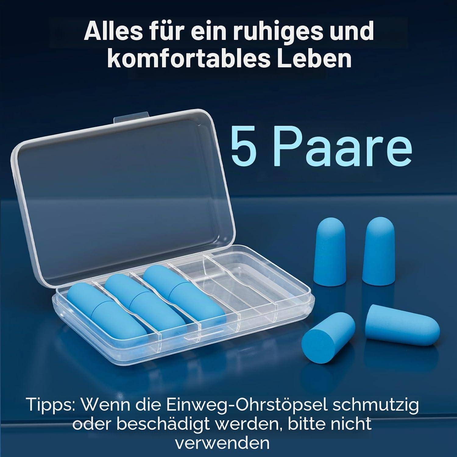 HOYIO Schaumstoff-Ohrstöpsel, 35 dB Geräuschreduzierung, 5 Paar, Blau