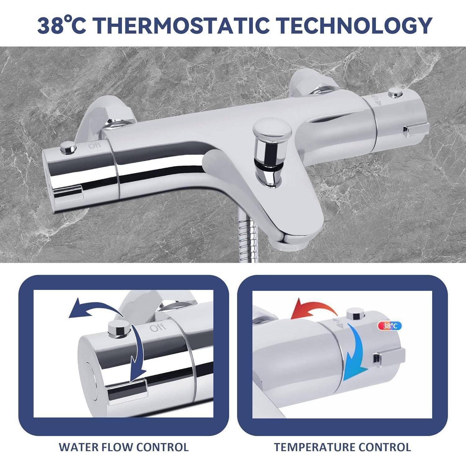 Chrom-Thermostat-Duscharmatur mit „38°C THERMOSTAT-TECHNOLOGIE