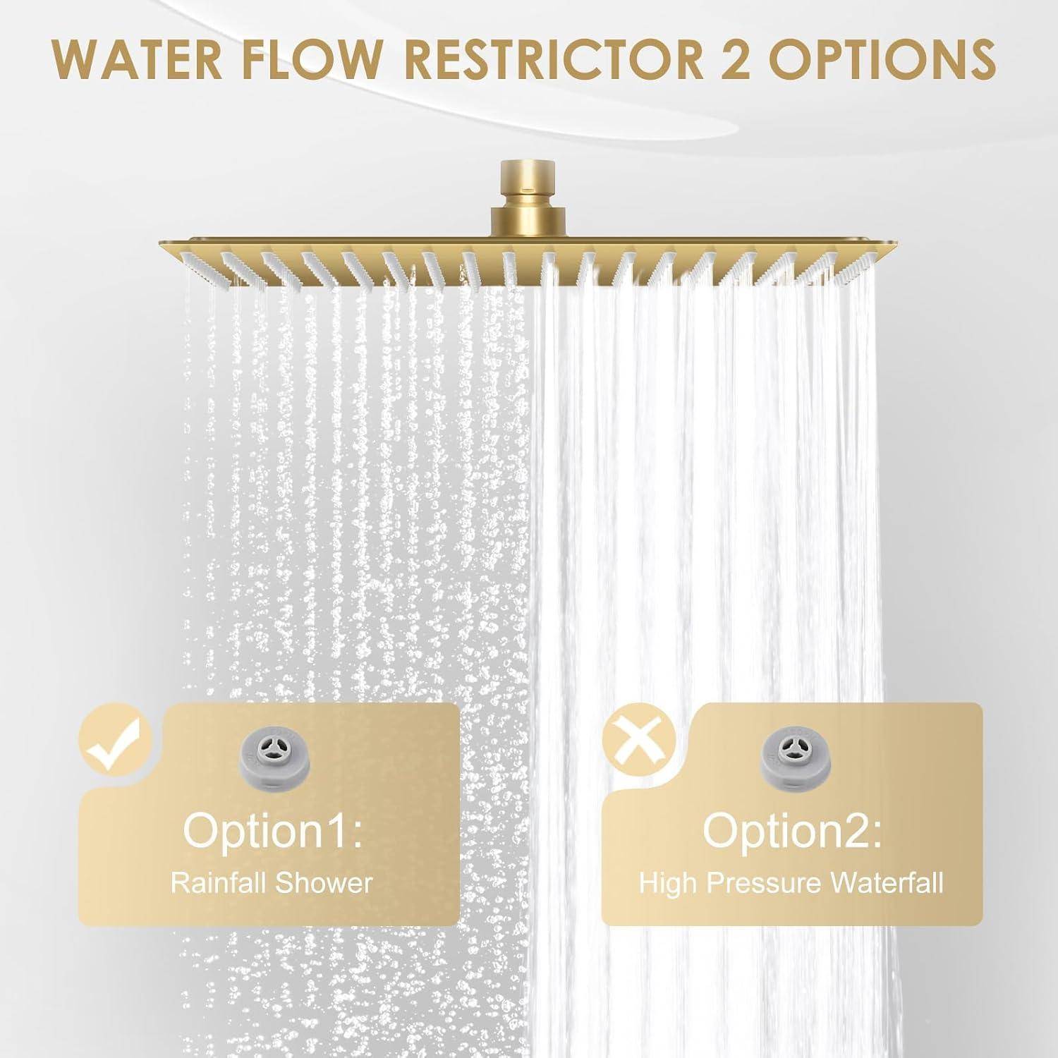 40CM Duschkopf Regendusche Gold Groß, 304 Edelstahl Wasserfall Duschkopf Wassersparend, Mit 324 Anti Kalk Düsen, 360° Verstellbarer 16 Zoll Regendu