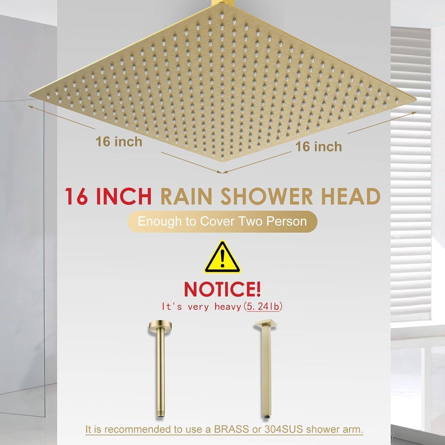 40CM Duschkopf Regendusche Gold Groß, 304 Edelstahl Wasserfall Duschkopf Wassersparend, Mit 324 Anti Kalk Düsen, 360° Verstellbarer 16 Zoll Regendu
