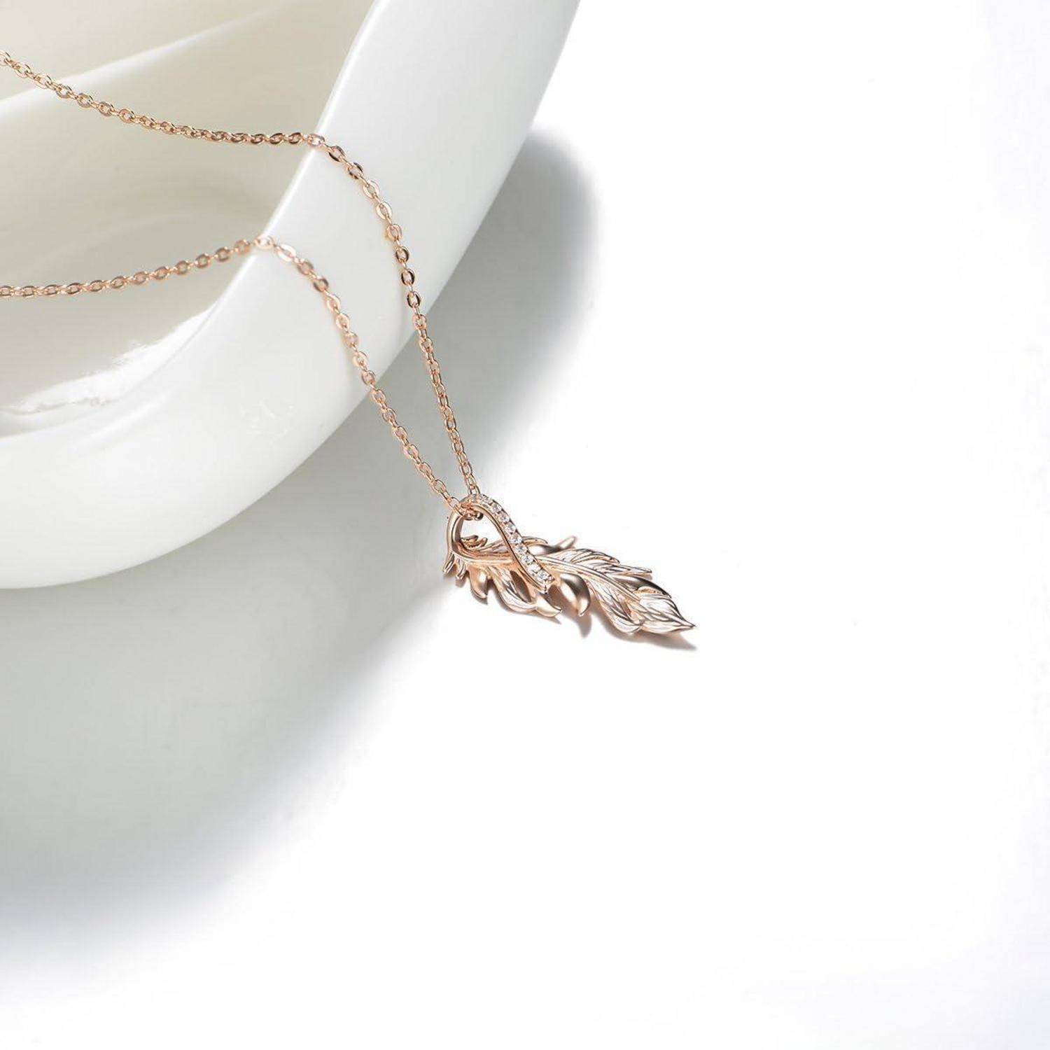 GW Kette Damen Silber 925 Halskette Ketten für Damen Mit Feder Anhänger Zirkonia Edelstein Silberkette Damen Geschenke für Frauen Mama Freundin Gol