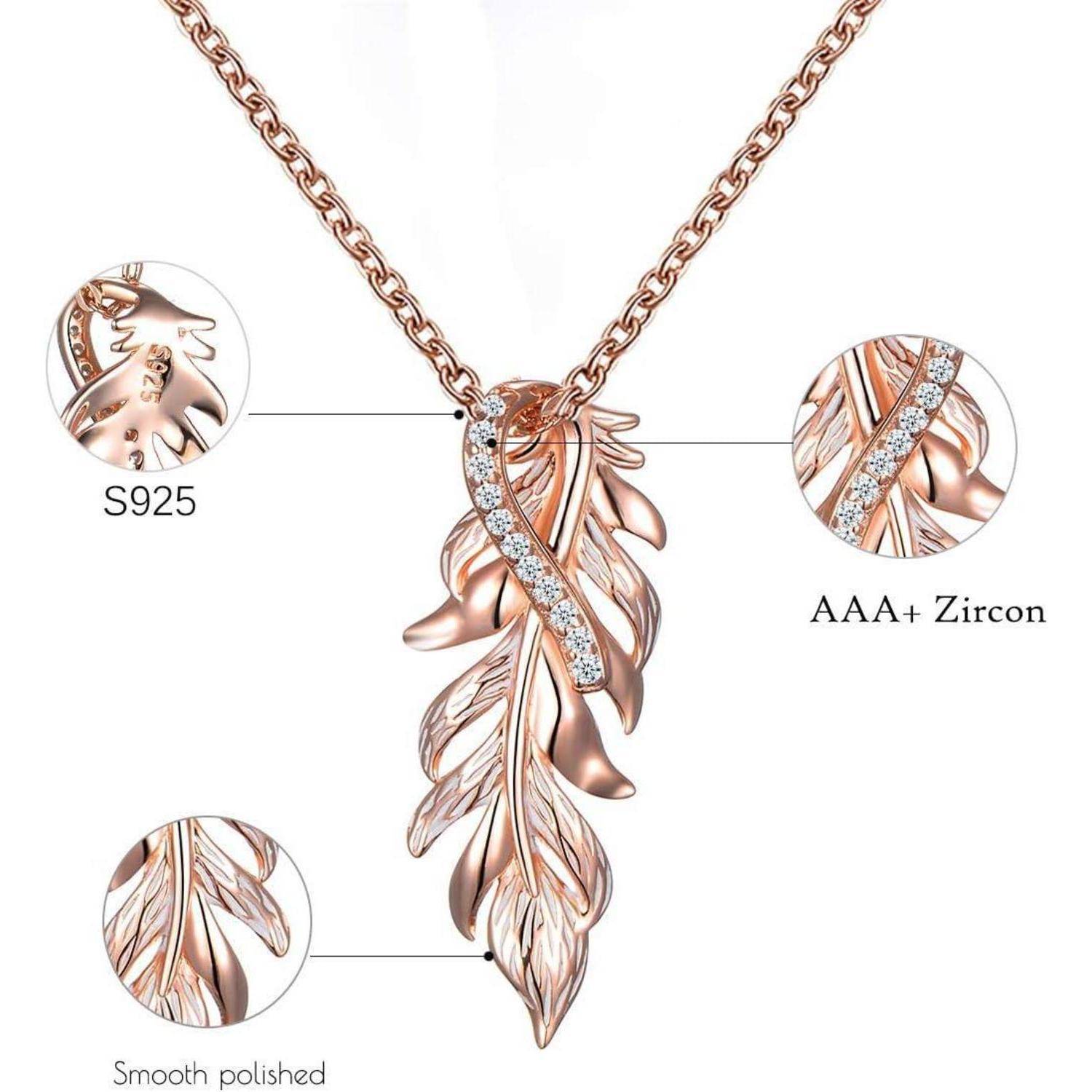 GW Kette Damen Silber 925 Halskette Ketten für Damen Mit Feder Anhänger Zirkonia Edelstein Silberkette Damen Geschenke für Frauen Mama Freundin Gol
