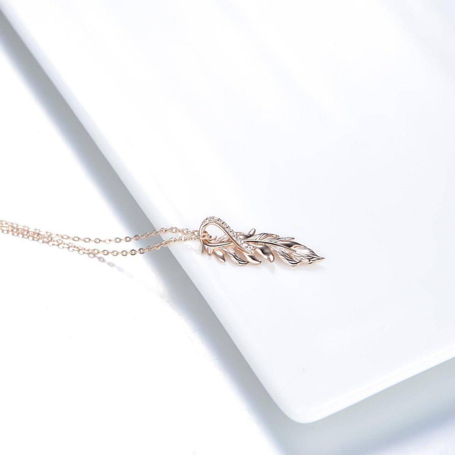 GW Kette Damen Silber 925 Halskette Ketten für Damen Mit Feder Anhänger Zirkonia Edelstein Silberkette Damen Geschenke für Frauen Mama Freundin Gol