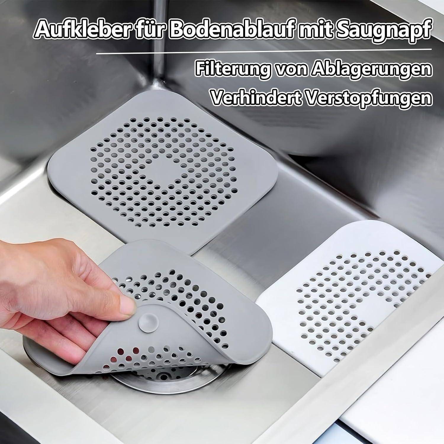 4 Silikon-Abflusssiebe, Haarsieb für Dusche, Badewanne und Spüle, Weiß/Grau | Flexibel und leicht zu reinigen; fein gelochte Oberfläche hält Haar