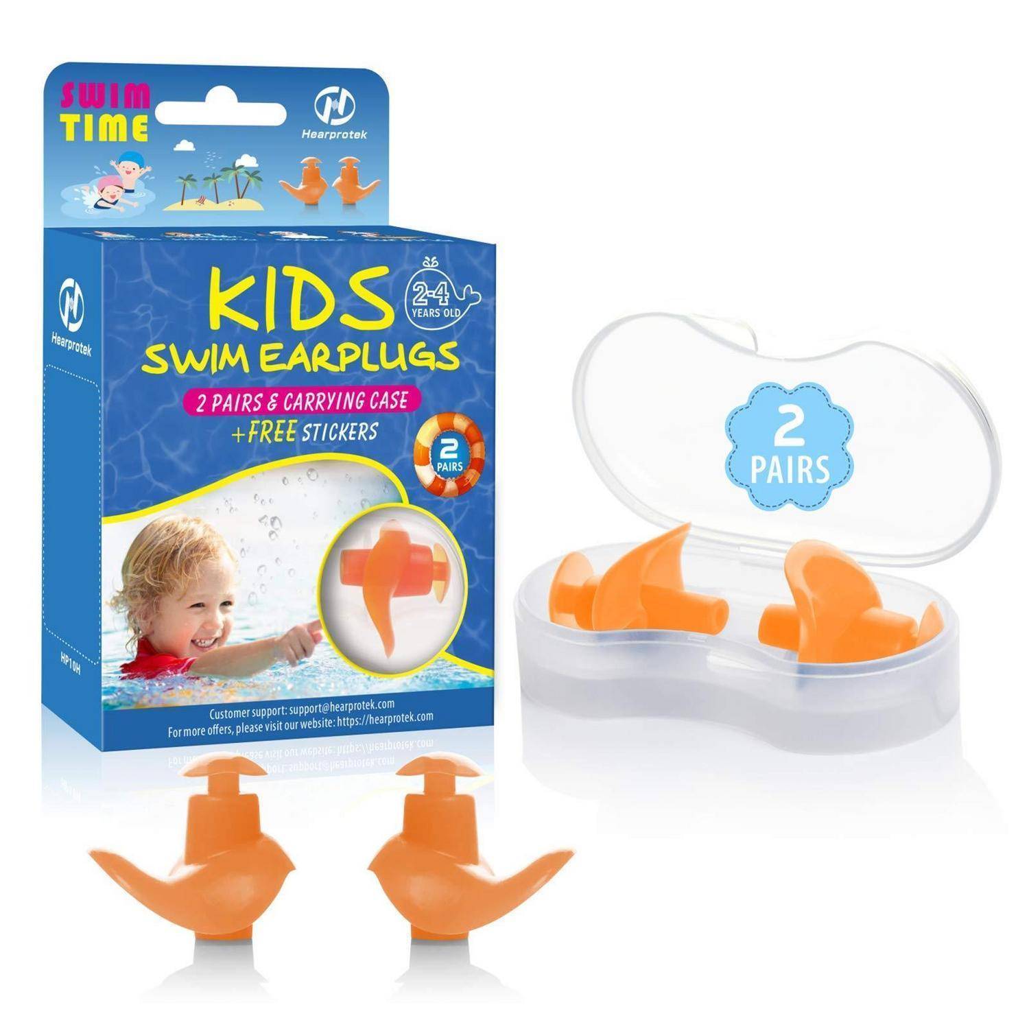Produktbild von Schwimmohrenstöpseln für Kinder: Schachtel mit der Aufschrift „KIDS SWIM EARPLUGS