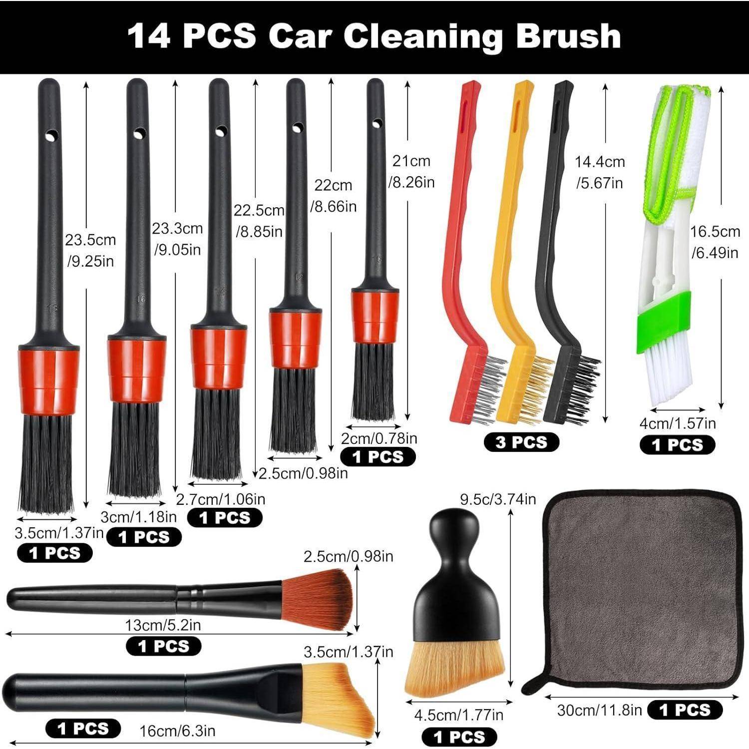 14 Stück Auto Reinigungspinsel Detailing Pinsel, Auto Reinigungsset Innenraum, Auto Innenraum Reiniger Set,für Reifen und Autoscheibe, Auto Reinigun