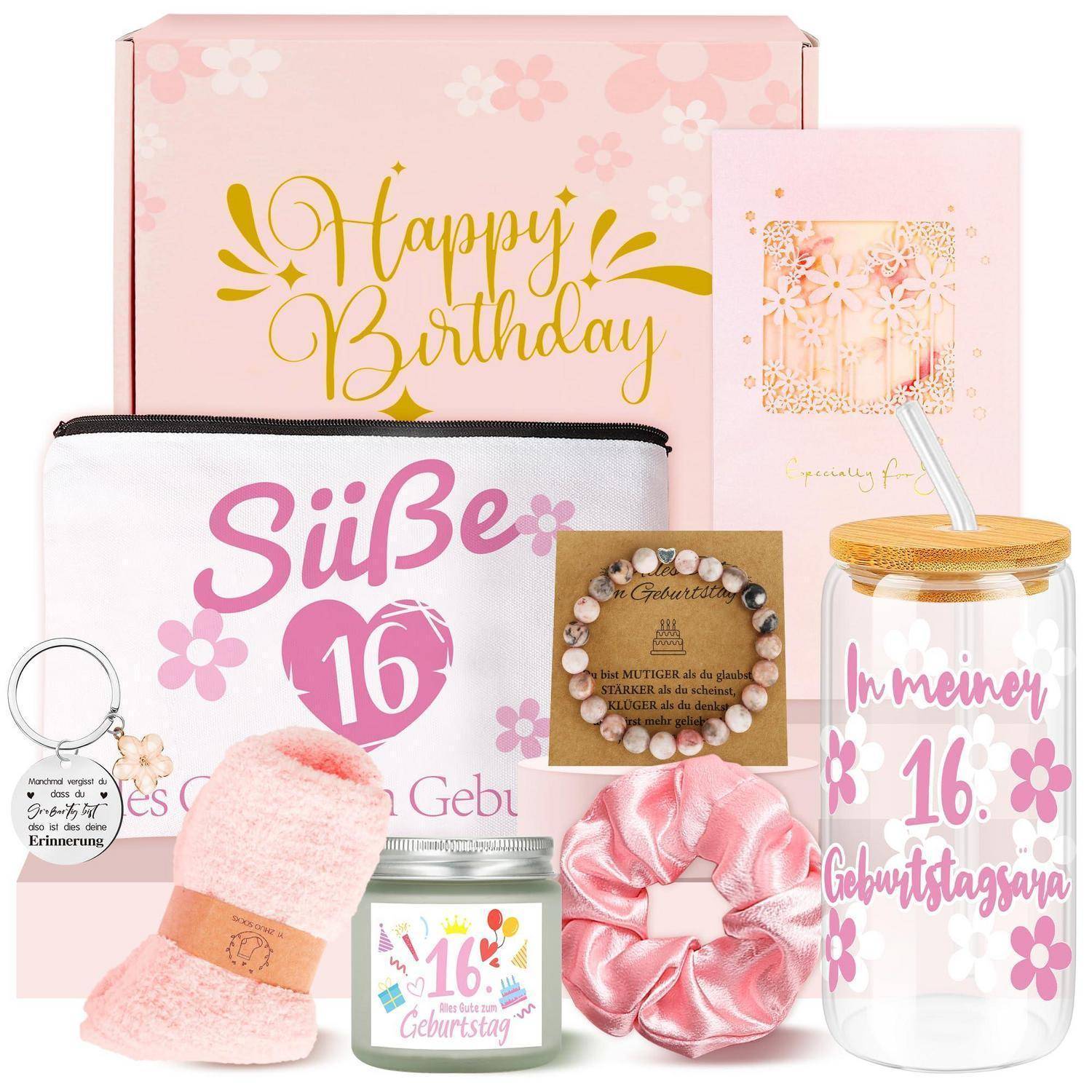 Rosa Geschenkset zum 16. Geburtstag mit 