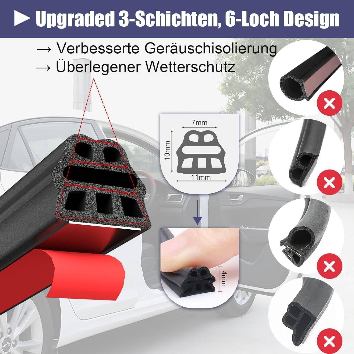 16.4M Auto Türdichtung Selbstklebend Gummi - Geräuschreduzierung, Schallisolierung, Wasserdichte Dichtung für Türen & Fenster, Universal Passform