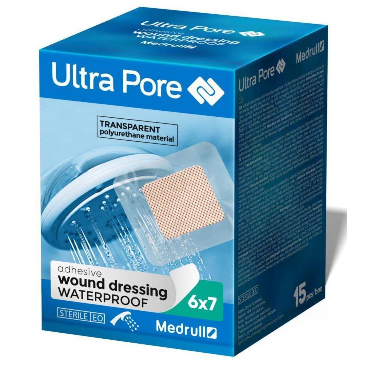 Schachtel Ultra Pore wasserdichte transparente Wundverbandskissen, Größe 6x7, von Medrull, 15 pro Schachtel.