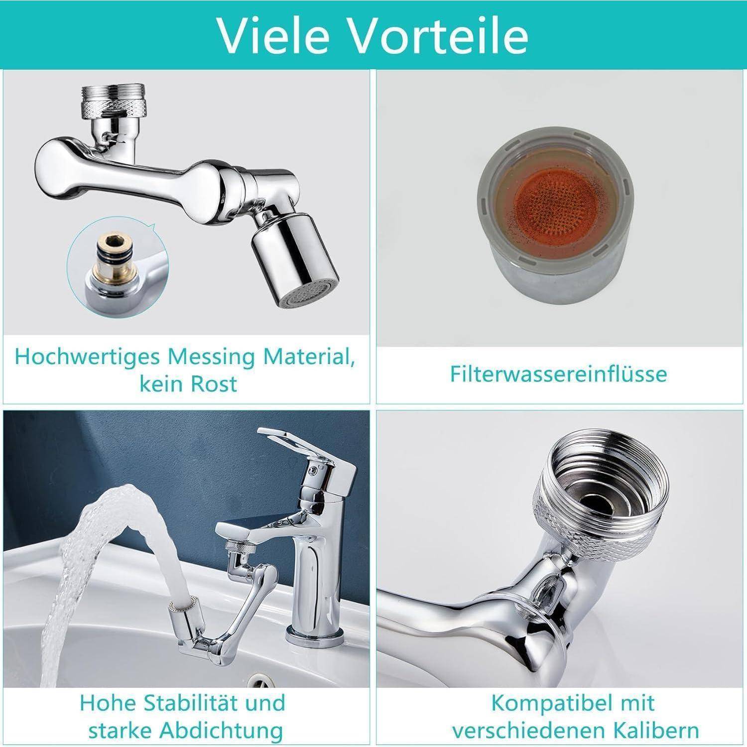 Drehbarer Wasserhahn Aufsatz Verlängerung, 1080 Grad Multifunktionaler Verlängerungshahn Rotierender Wasserhahn, Schwenkbarer Wasserhanhnaufsatz Fau