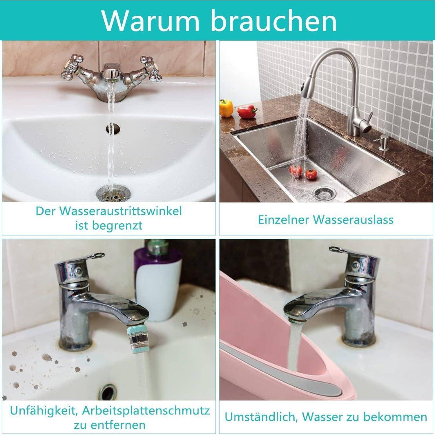 Drehbarer Wasserhahn Aufsatz Verlängerung, 1080 Grad Multifunktionaler Verlängerungshahn Rotierender Wasserhahn, Schwenkbarer Wasserhanhnaufsatz Fau