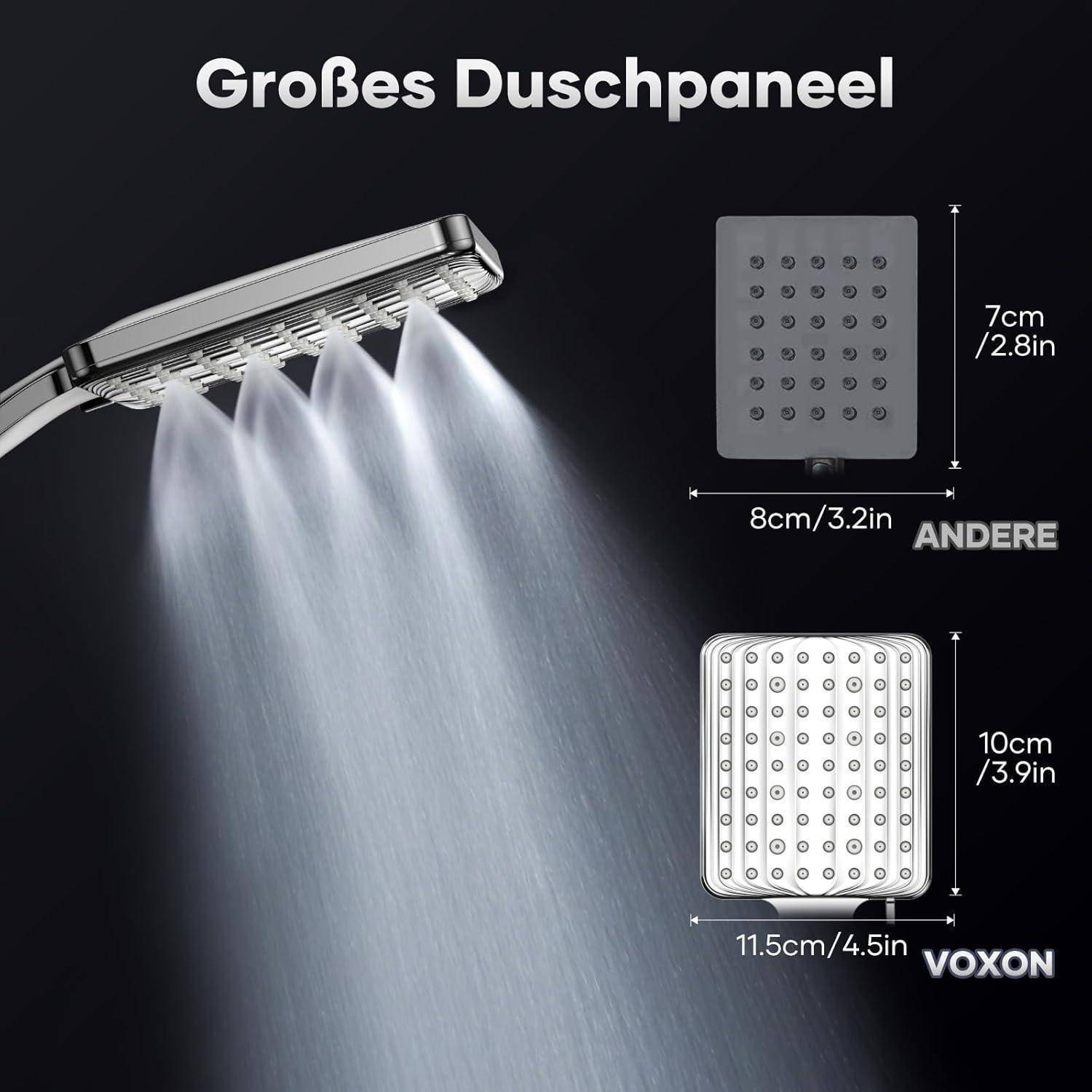 VOXON Duschkopf Regendusche mit Schlauch 1,8m, Handbrause Duschbrause Groß, Duschkopf Wassersparend Hochdruck, Einhand-Einstellung, Brausekopf mit