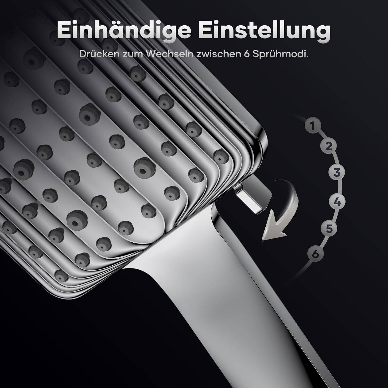 VOXON Duschkopf, Handbrause Gross, Hochdruck Duschkopf Wassersparend, Duschbrause Regendusche, Einhand-Einstellung, Duschkopf XXL mit 6 Strahlarten