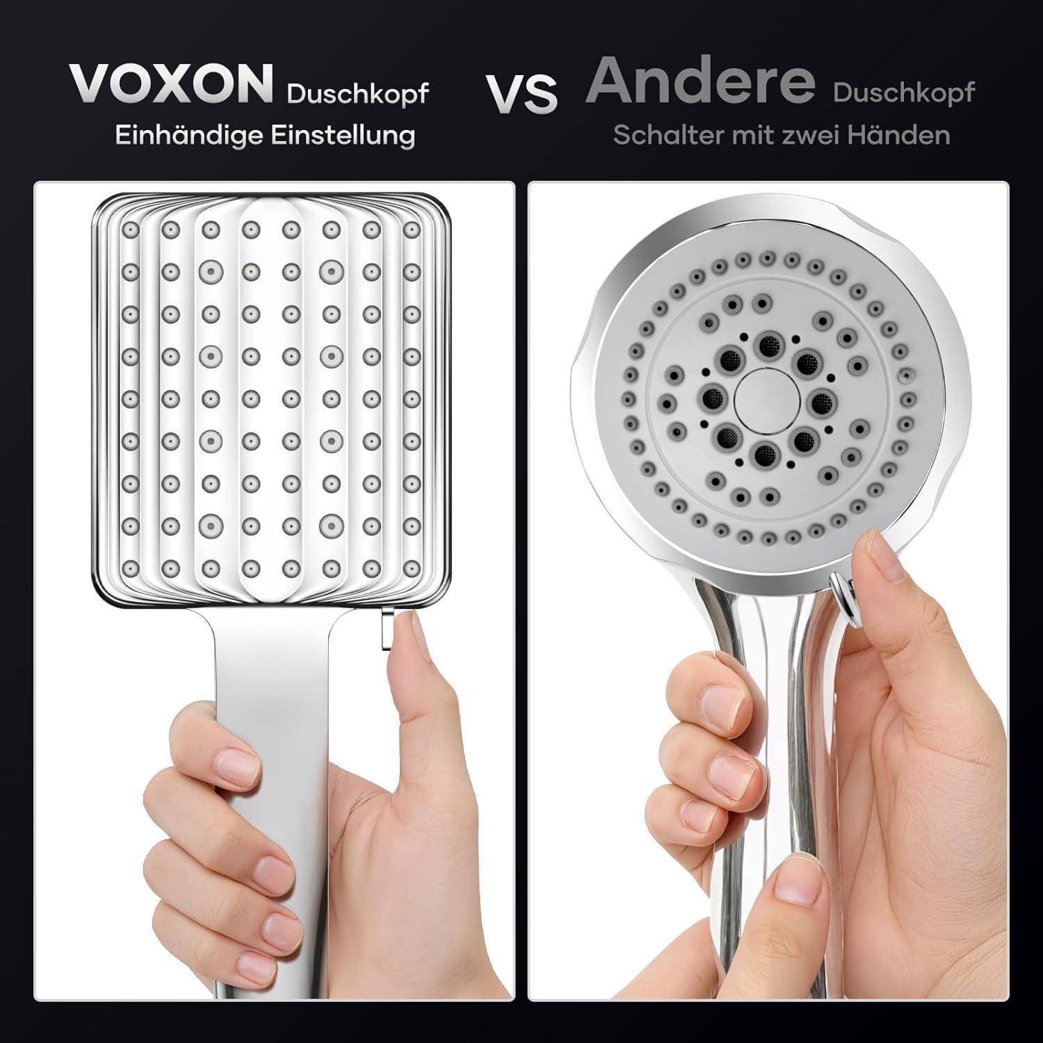 VOXON Duschkopf, Handbrause Gross, Hochdruck Duschkopf Wassersparend, Duschbrause Regendusche, Einhand-Einstellung, Duschkopf XXL mit 6 Strahlarten