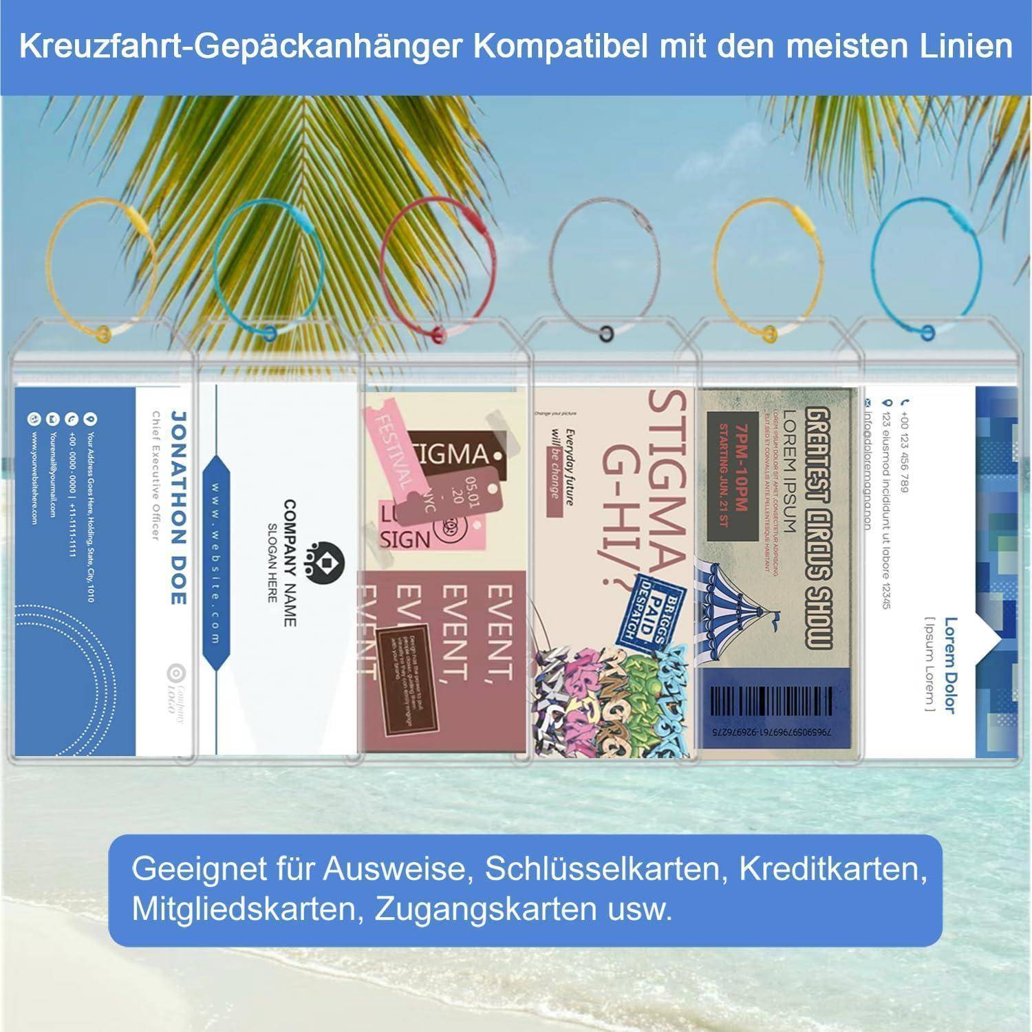 Kofferanhänger,Gepäckanhänger für Kreuzfahrten 6 Stück+Einziehbares Schlüsselband mit Kartenhalter 6 Stück,Transparente Kofferanhänger Koffers