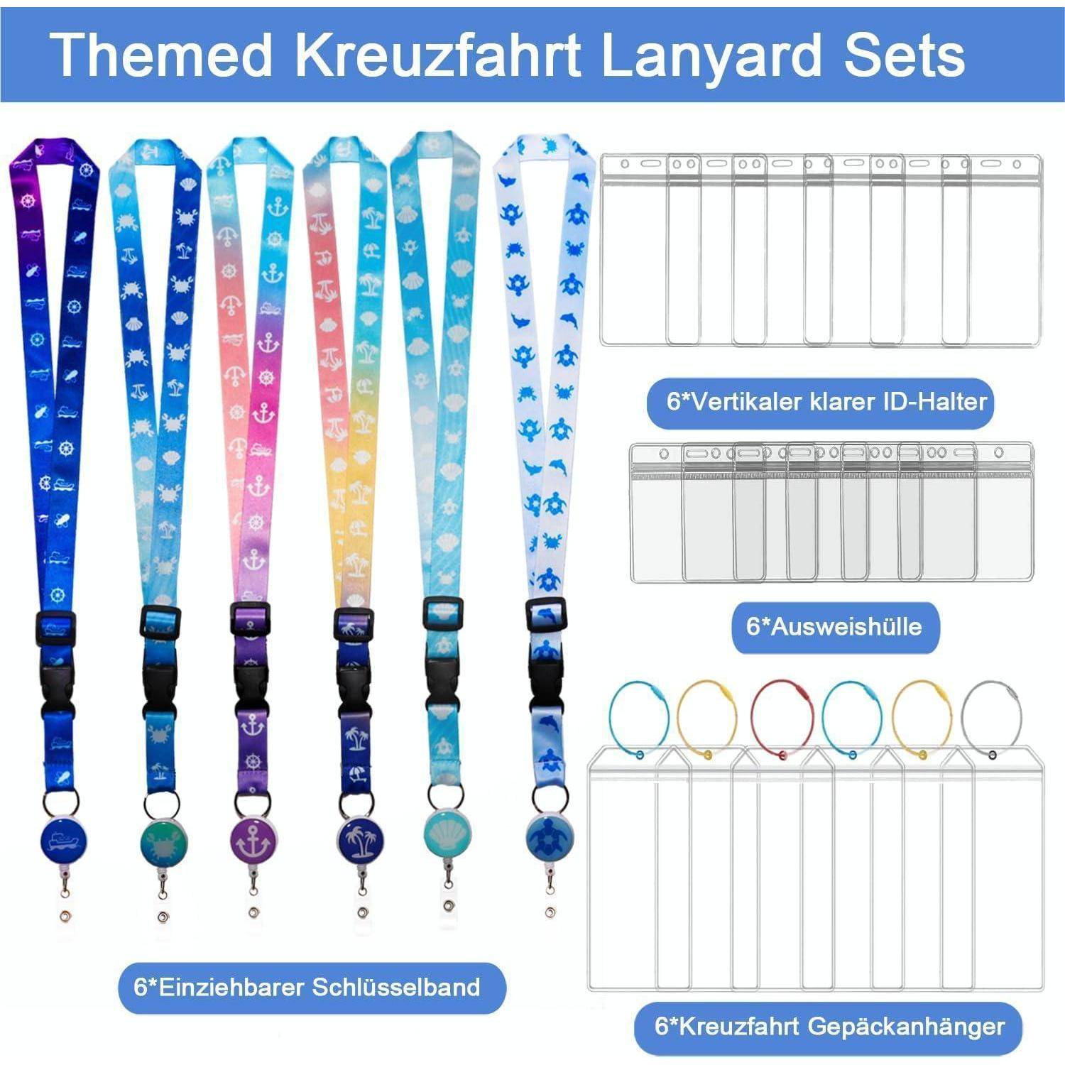 Kofferanhänger,Gepäckanhänger für Kreuzfahrten 6 Stück+Einziehbares Schlüsselband mit Kartenhalter 6 Stück,Transparente Kofferanhänger Koffers