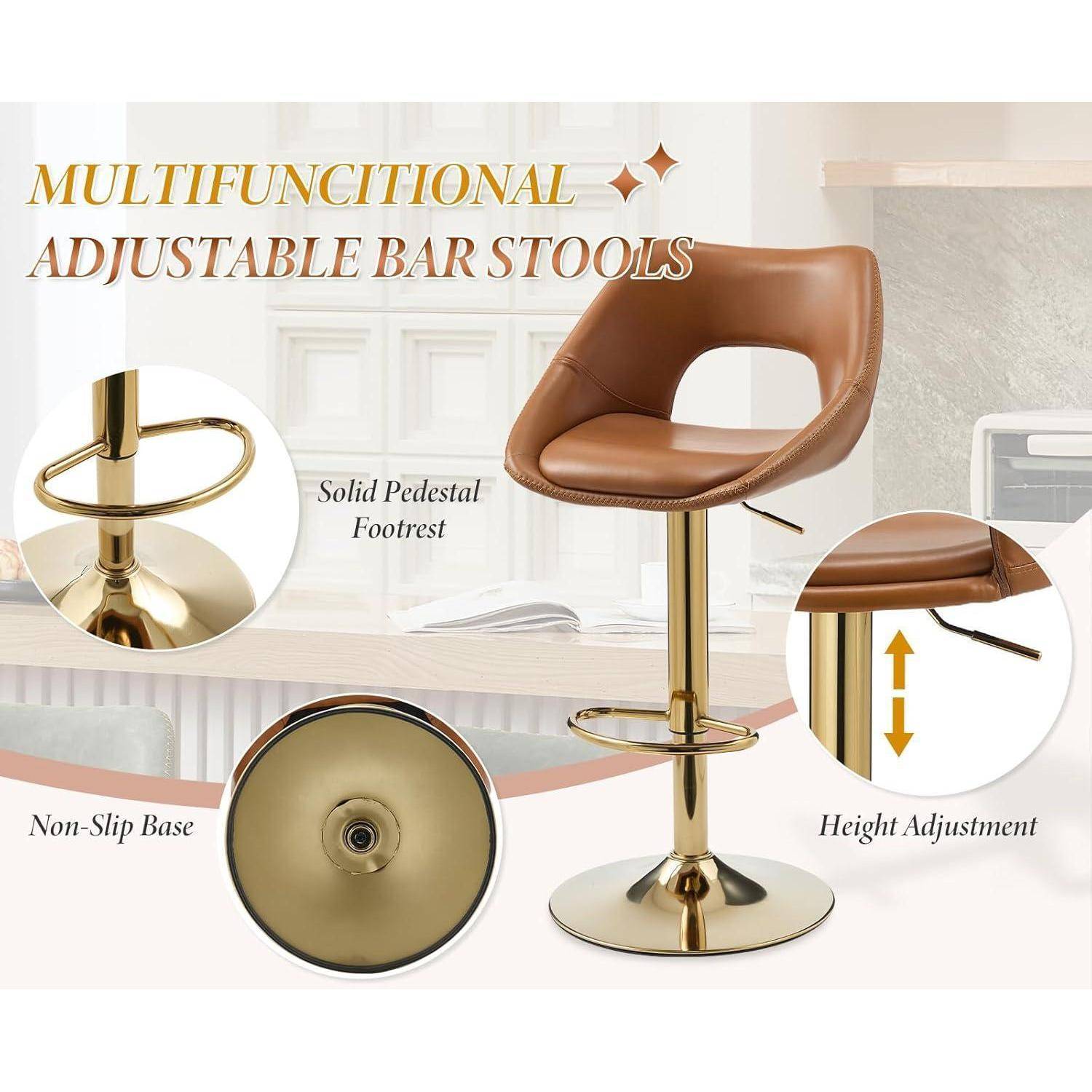 360°Drehbar Barhocker 2er Set, Barstuhl Hochstuhl PU Kunstleder Höhenverstellbar mit Rückenlehne, Moderner Bar Stool für Esszimmer Küche Bistro T