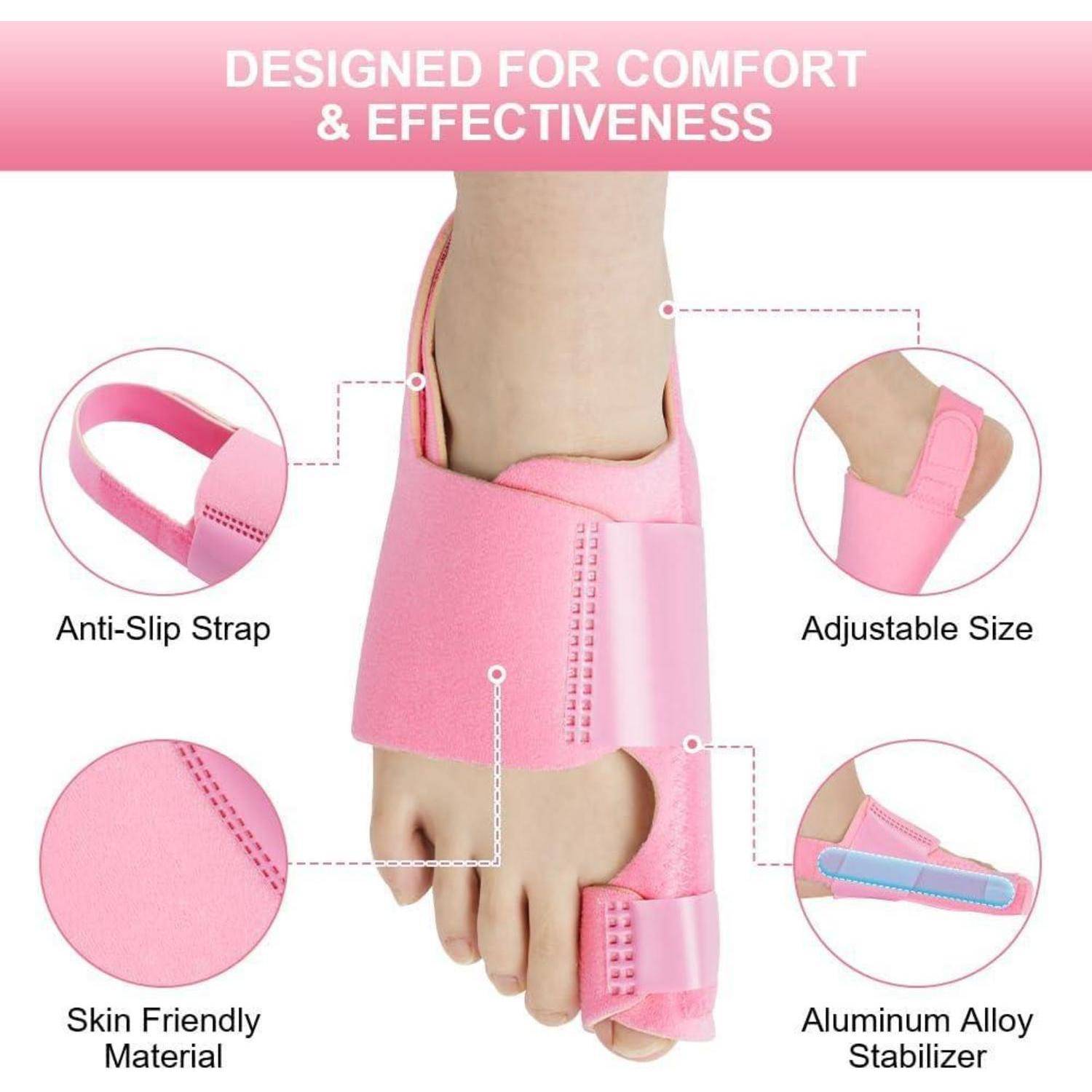 Rosa Fußbandage mit Beschriftungen für Antirutsch-Riemen, verstellbare Größe, hautfreundliches Material und Aluminium-Legierungs-Stabilisator.