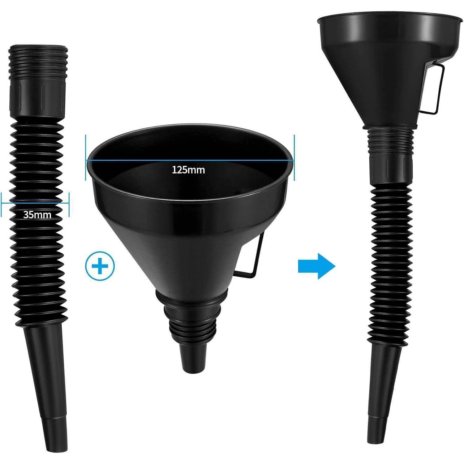 6 Stück Einfülltrichter Set, rechtwinkliges flexibles Kunststoff Trichter Set, Universal Auto Benzin Kraftstoff Trichter mit abnehmbarem Auslauf und