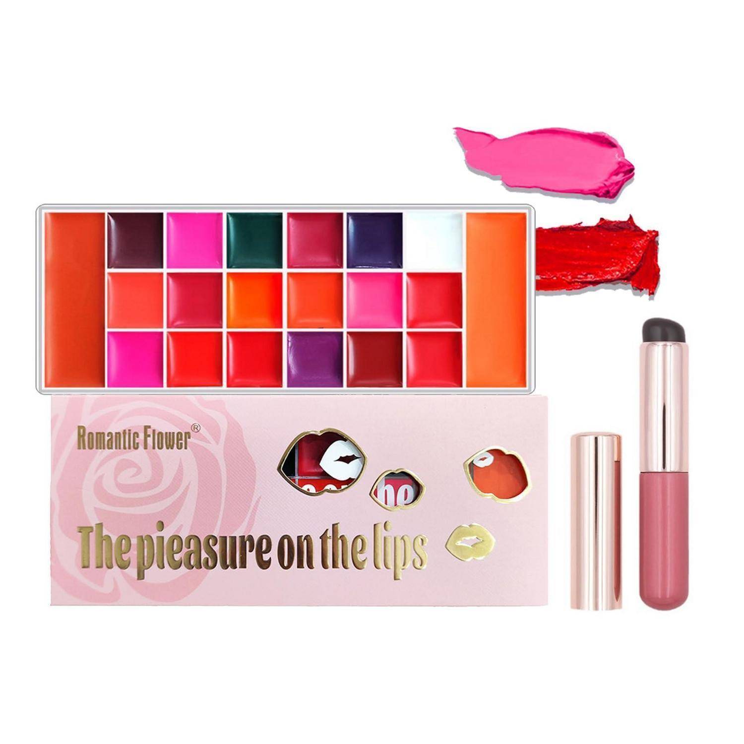 Lippglanz-Palette und Tuben-Set mit mehreren leuchtenden Farben, Marke „Romantic Flower