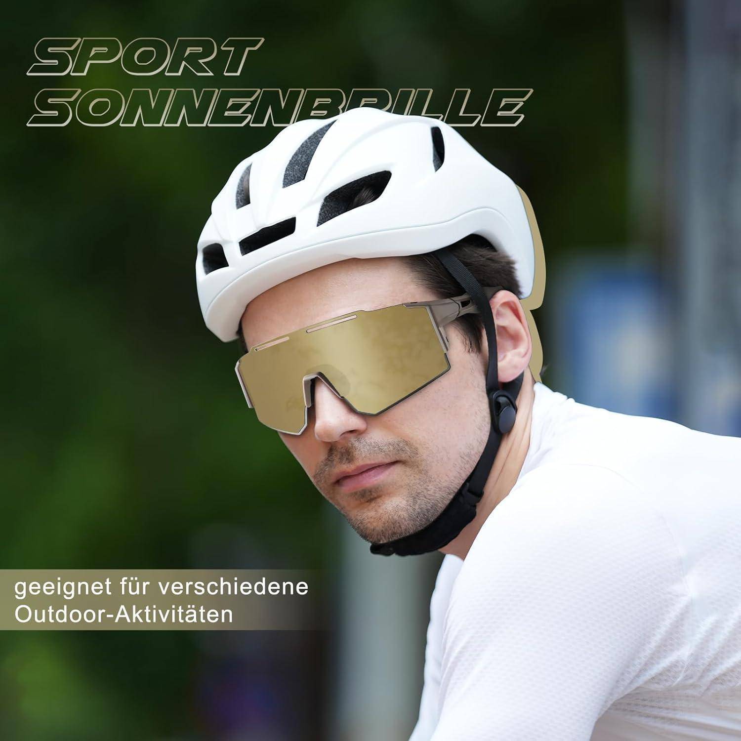 OULIQI Fahrradbrille Sonnenbrille,Sportbrillen Herren Damen UV400 Sportbrille Schnelle Brille mit 1 oder 3 Wechselgläser für OutdoorSportarten Fisch