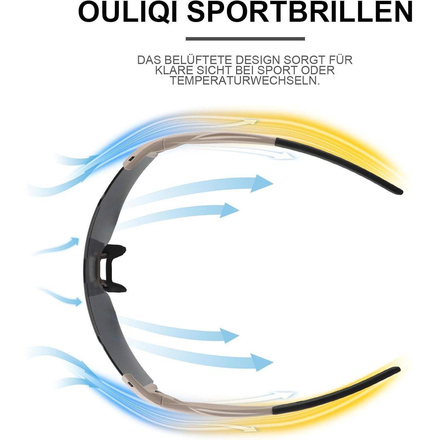 OULIQI Fahrradbrille Sonnenbrille,Sportbrillen Herren Damen UV400 Sportbrille Schnelle Brille mit 1 oder 3 Wechselgläser für OutdoorSportarten Fisch
