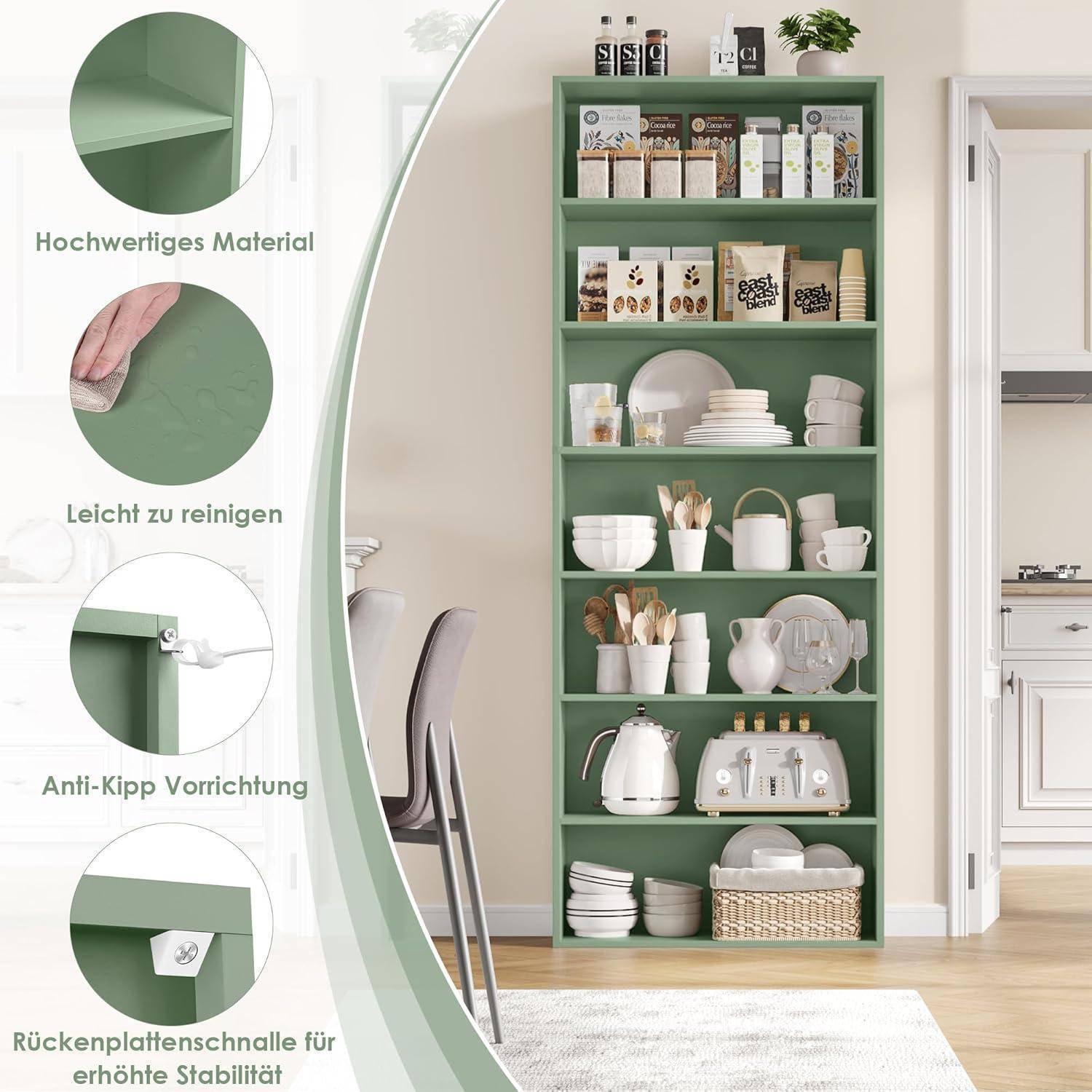 FirFurd Bücherregal, Regal mit 7 Fächern, Bücherschrank, Standregal, Aufbewahrungsregal, für Wohnzimmer Büro Schlafzimmer, 209,5 x 60 x 23,5 cm,