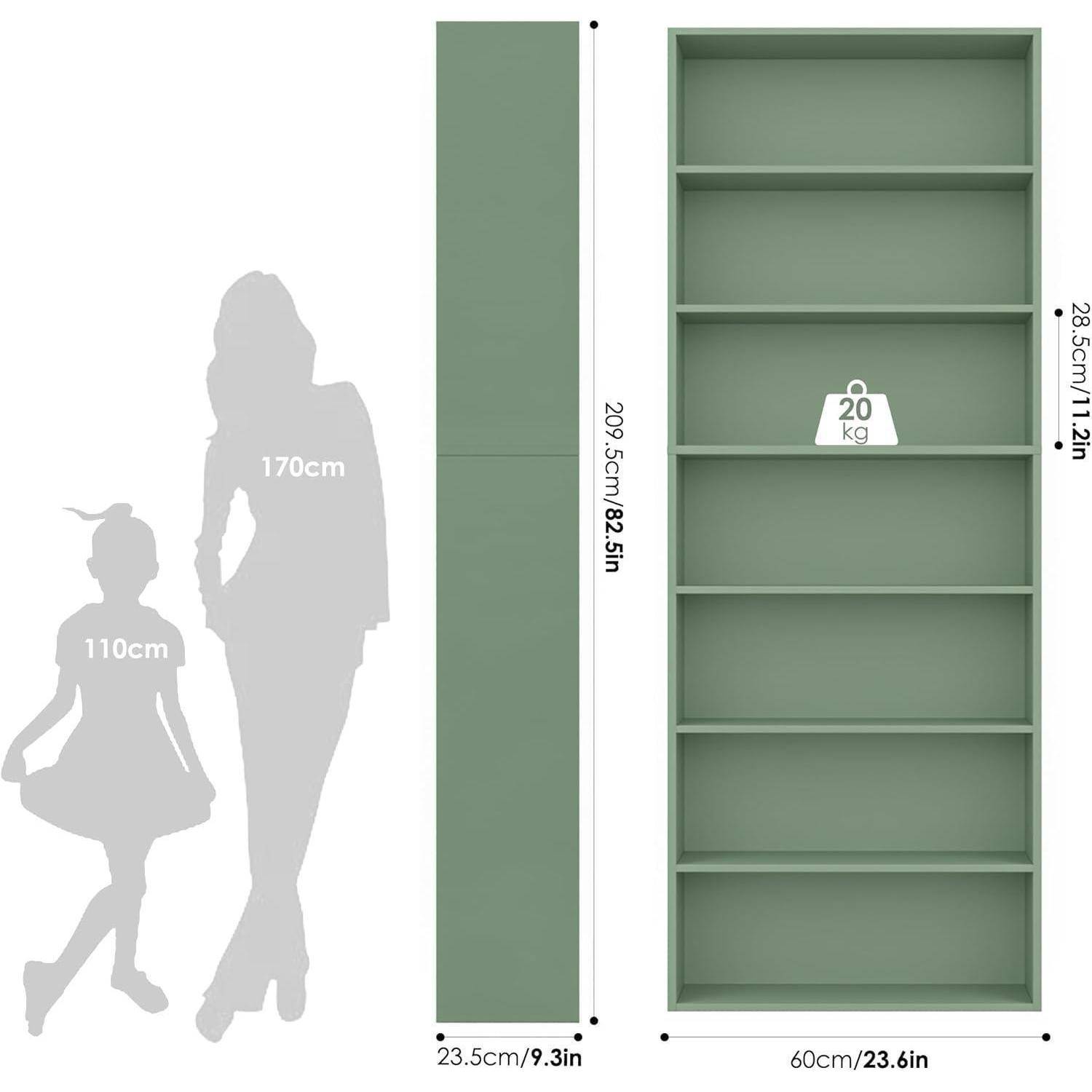 FirFurd Bücherregal, Regal mit 7 Fächern, Bücherschrank, Standregal, Aufbewahrungsregal, für Wohnzimmer Büro Schlafzimmer, 209,5 x 60 x 23,5 cm,
