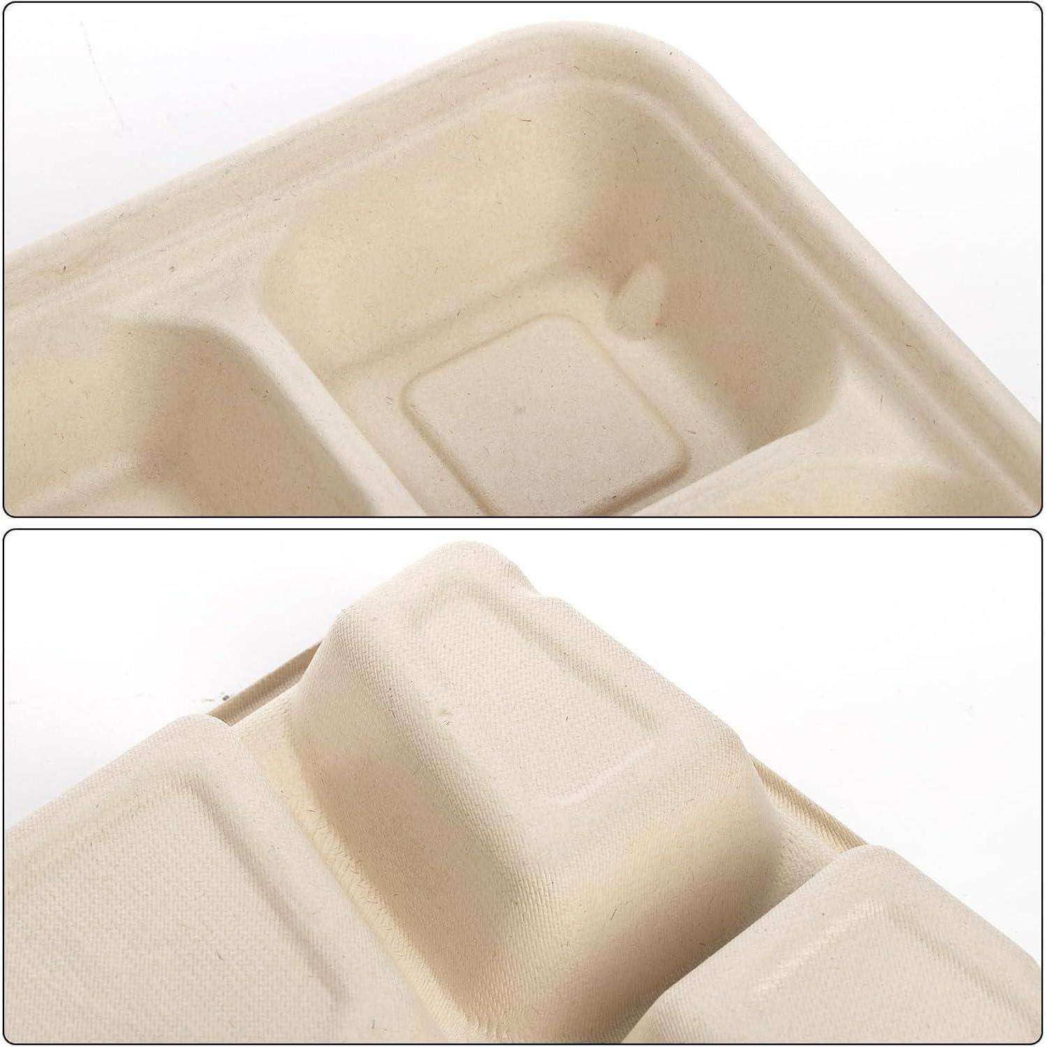 Peohud 50 Stück Einweg Papierteller mit 6 Fächern,Umweltfreundliches Zuckerrohr Bagasse Einwegteller Lunch-Tablett,Hochbelastbare Zuckerrohrplatten