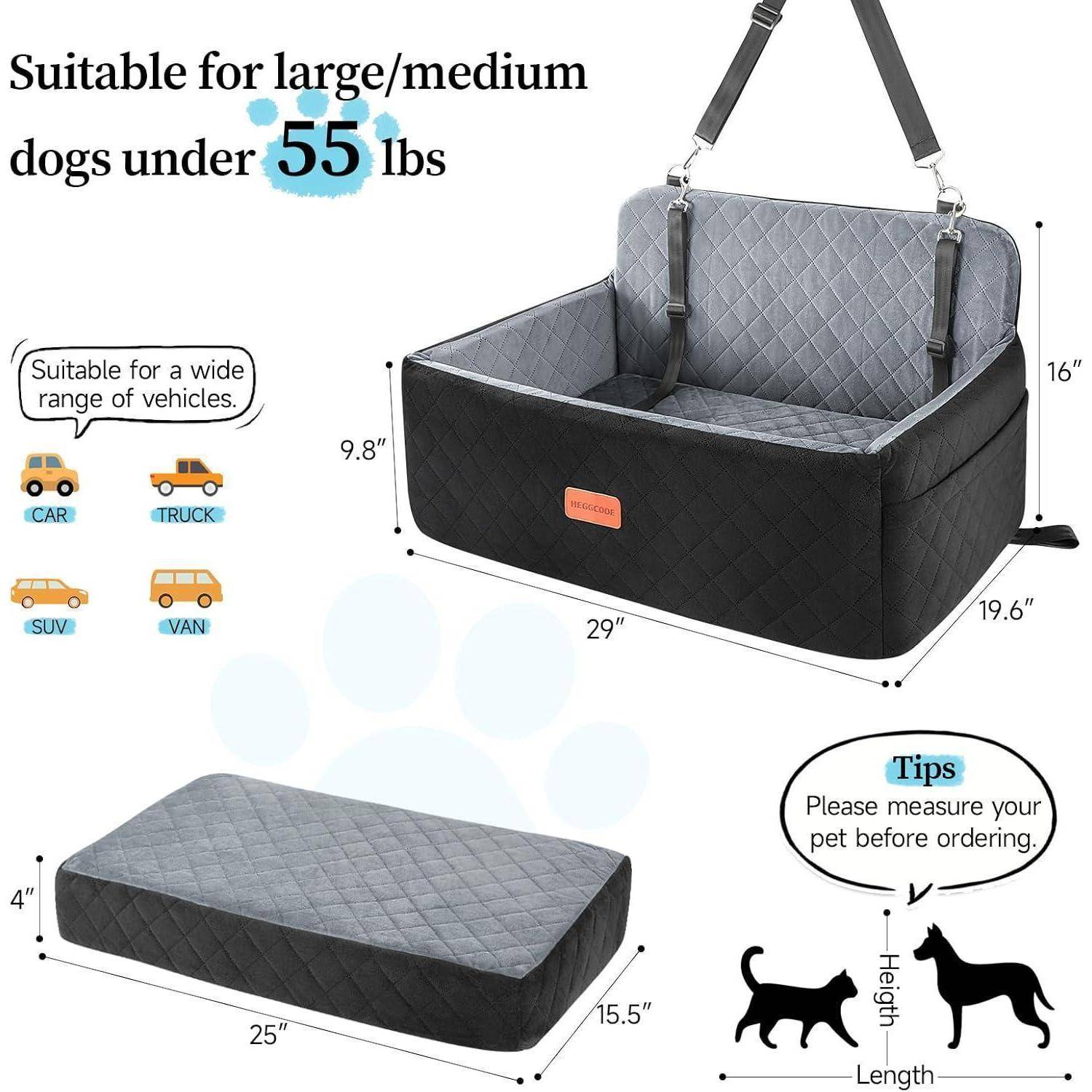 Autoschutzdecke/Schlinge für Hunde unter 25 kg, passend für Autos, Lastwagen, SUVs und Lieferwagen; mit Abmessungen und Messtipps.