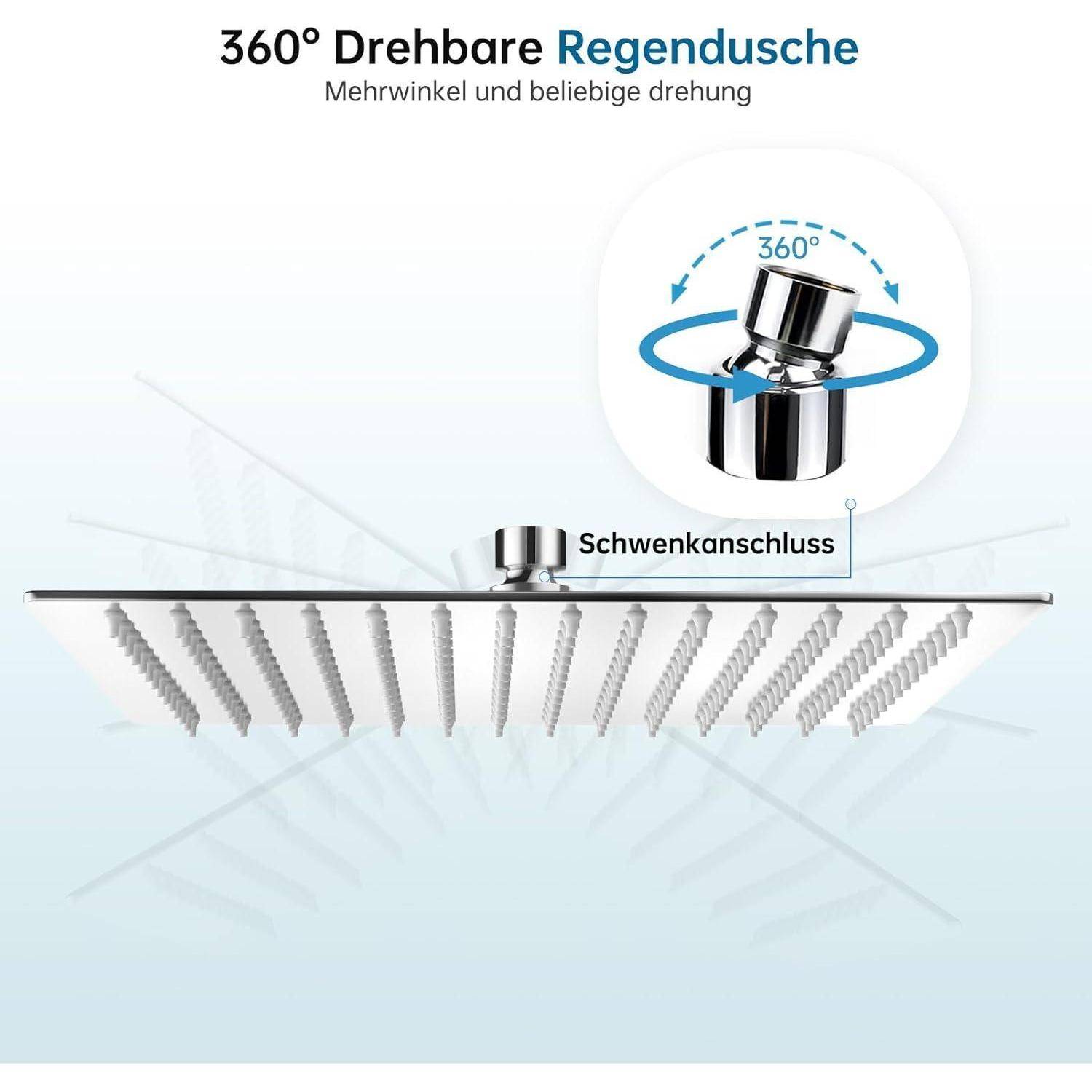 Regenduschkopf aus Edelstahl – HAUSPROFI feste Duschen mit Anti-Kalk-Silikondüsen – quadratisch 30 x 30 cm – gebürstetes Chrom-Finish 12Zoll-G