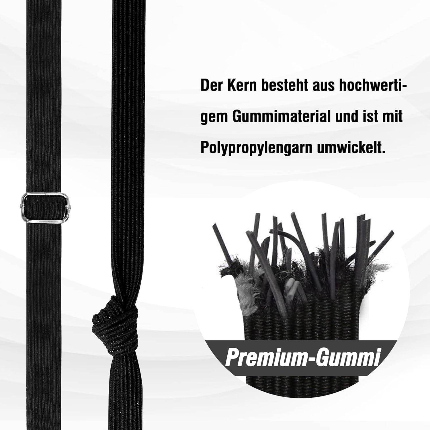 Verstellbar Spanngummi mit Haken, Expander mit Metallhaken 4er Set, 200cm Flach Gepäckspanner Schwarz Gummiseil, Extra Stark Gummispanner Gummibände