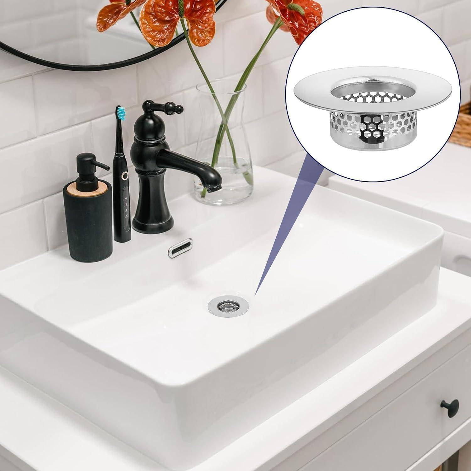 Waschbeckensieb 3 Stück, Abflusssiebe 28 mm Badezimmer Abflusssiebe, Edelstahl Haarsieb für Waschbecken, Mop, Pool, Wohnmobil (Passend für Löcher