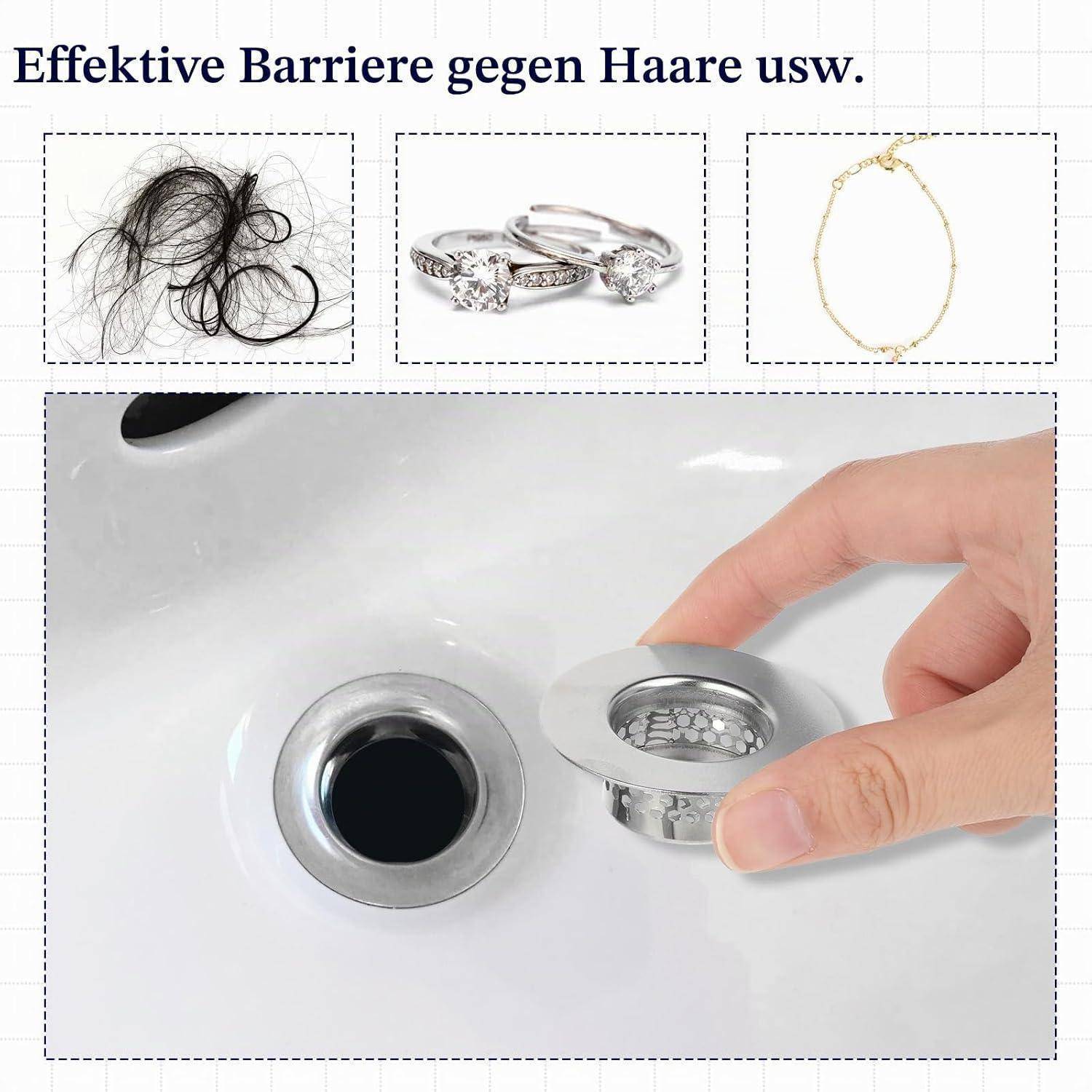 Waschbeckensieb 3 Stück, Abflusssiebe 28 mm Badezimmer Abflusssiebe, Edelstahl Haarsieb für Waschbecken, Mop, Pool, Wohnmobil (Passend für Löcher
