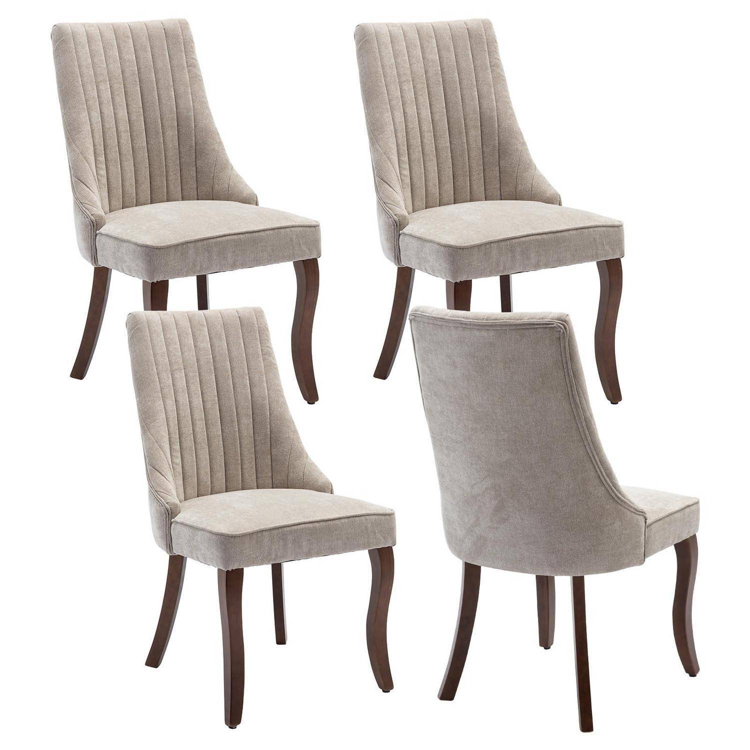 Shenyon Esszimmerstühle 4er Set, Bequeme Polsterstühle aus Stoff mit Channel-Steppung, Moderne Küchenstühle für Esszimmer mit gebogenen Massivhol