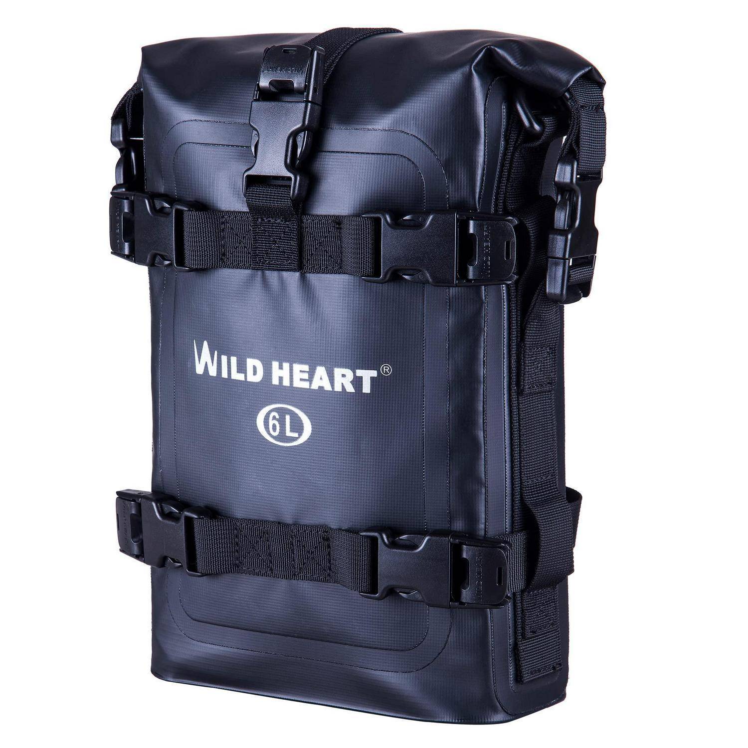 Schwarzer wasserdichter Roll-Top-Rucksack mit Schnallen und Riemen, gekennzeichnet mit 